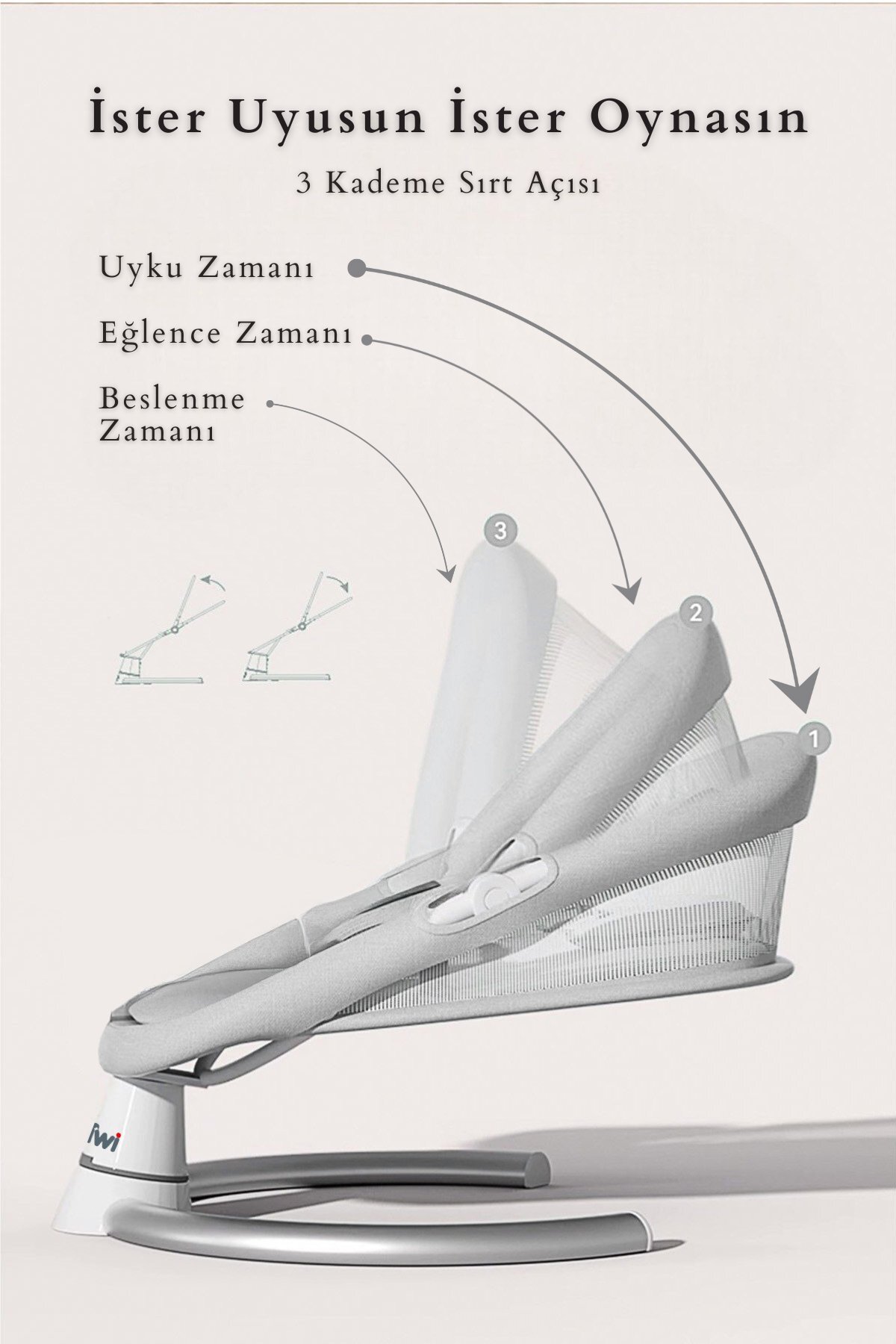 Kiwi Dolly 2in1 Otomatik Sallanan Kademe Ayarlı  Beşik ve Anakucağı -Gray fotoğrafı 5 (önizleme)