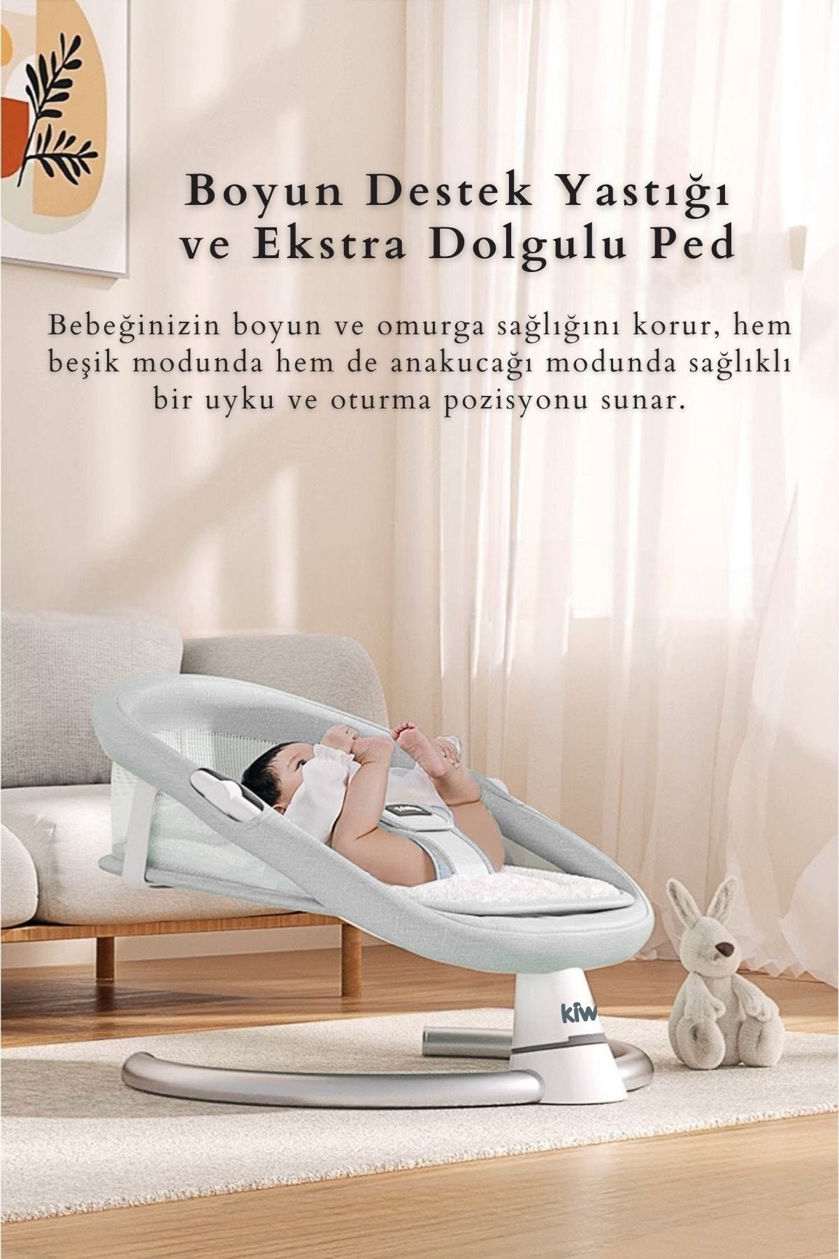Kiwi Dolly 2in1 Otomatik Sallanan Kademe Ayarlı  Beşik ve Anakucağı -Gray fotoğrafı 3 (önizleme)