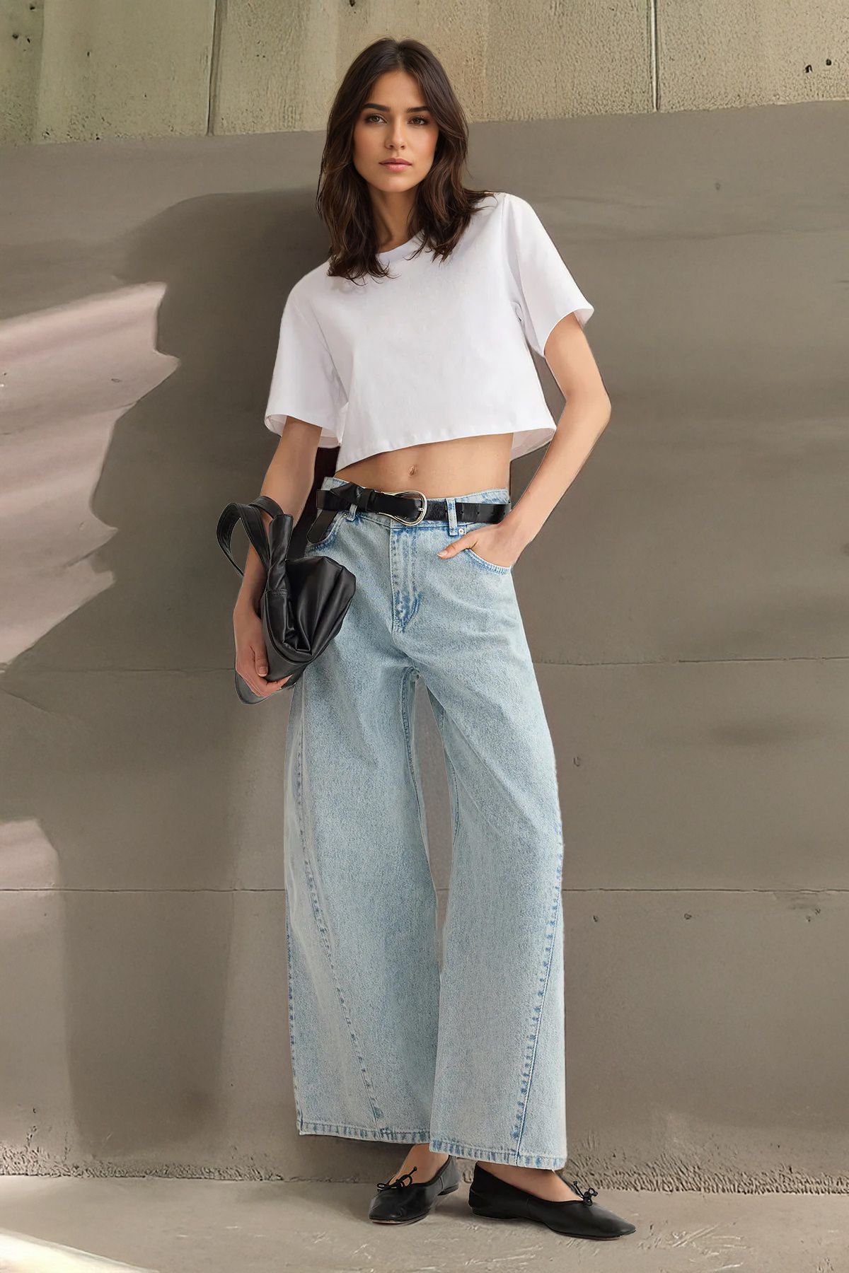 Trendyol Collection Jasnoniebieskie, Przeszycia, Jeansy Baggy Z Niskim Stanem I Luźnym Krojem Twoss25je00049 Kobieta - 40