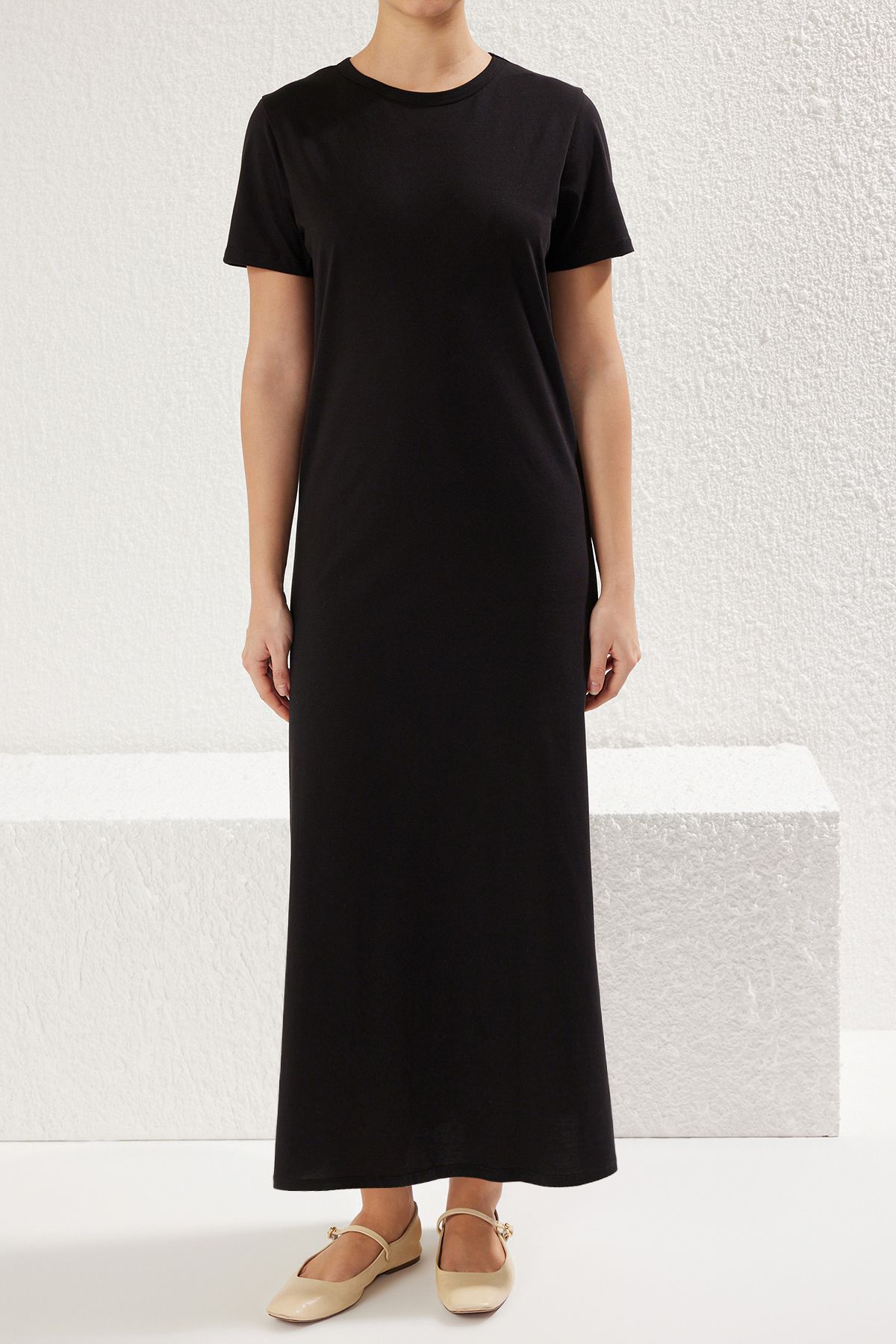 Trendyol Modest-Μαύρο-δερμάτινο κοντομάνικο πλεκτό φόρεμα εσωτερικά TCTSS25EB00075 6