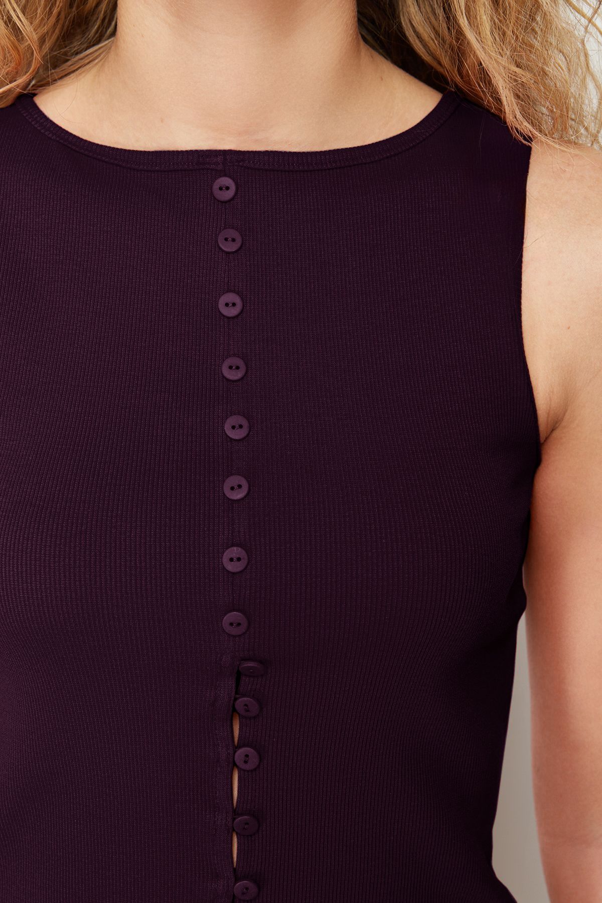 Trendyol Collection-Flexible Corded Plum Blouse - Buttons, Body-Sitting Twoss24Bz00306 5