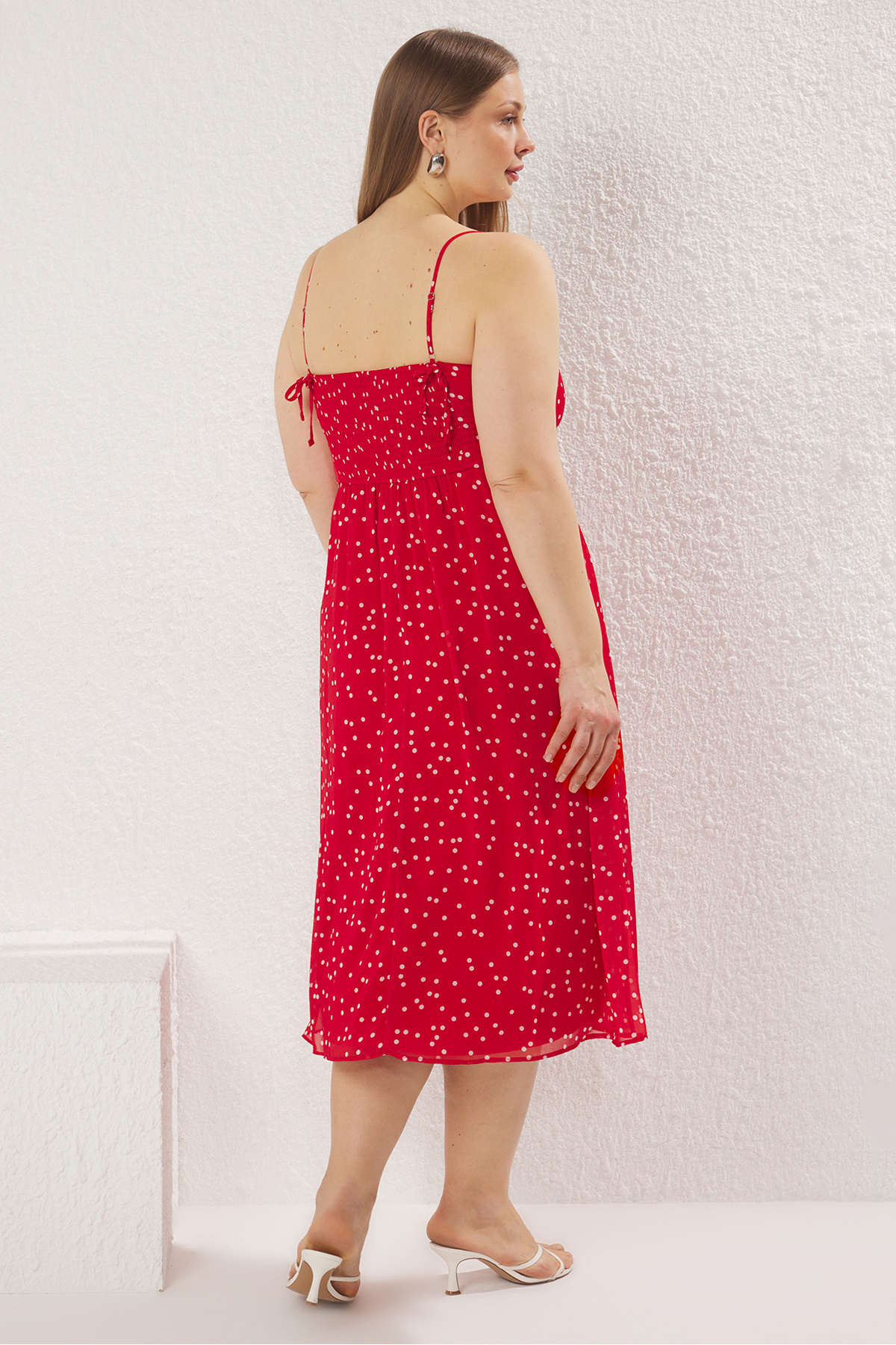 Trendyol Curve-Red Chiffon Woven Plus Size Dress 4
