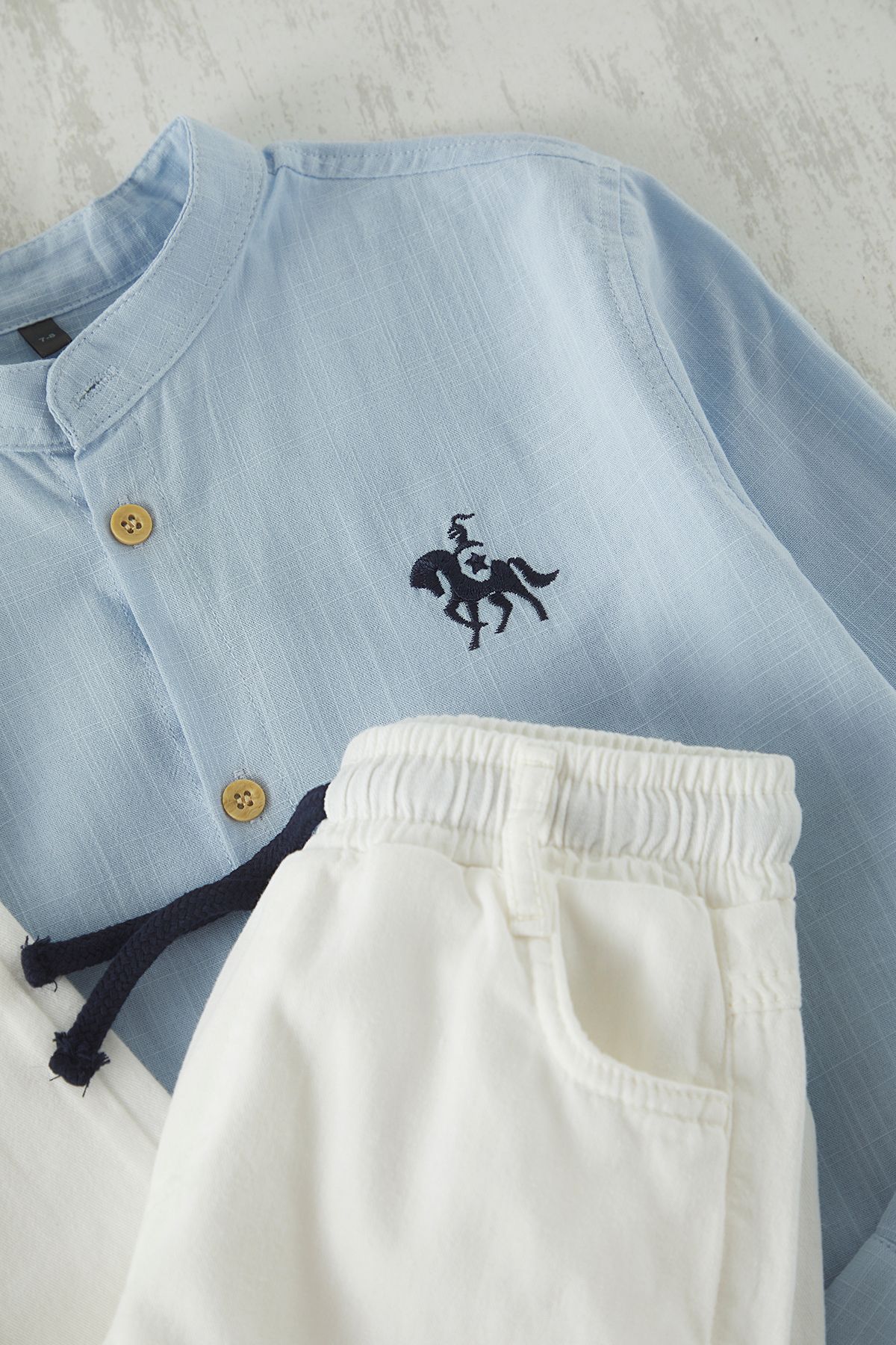 TRENDYOLKIDS-Costum de sus și de jos țesut uni albastru baby TKDSS25AU00044 3