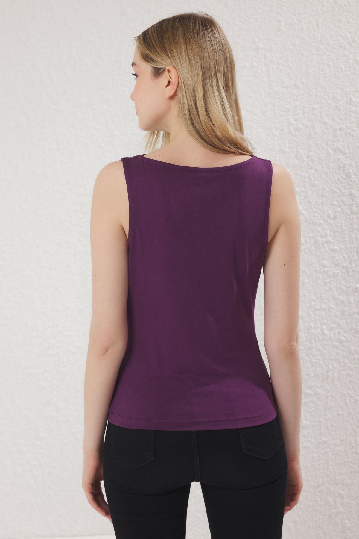 Trendyol Collection-Plum More Sustainable Modal Flowable Fabric Πλεκτή μπλούζα με γιακά Degaje TWOSS25BZ00395 4