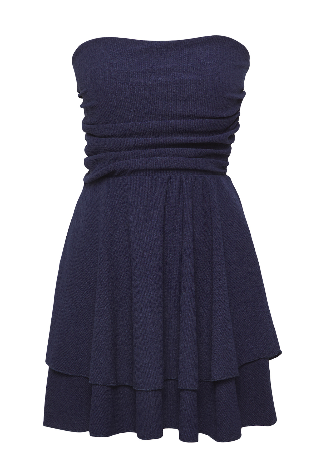 Trendyolmilla  Lacivert Straplez Skater/Belden Açılan Fitilli Esnek Mini Örme Elbise TWOSS25EL00667 - Görsel 5