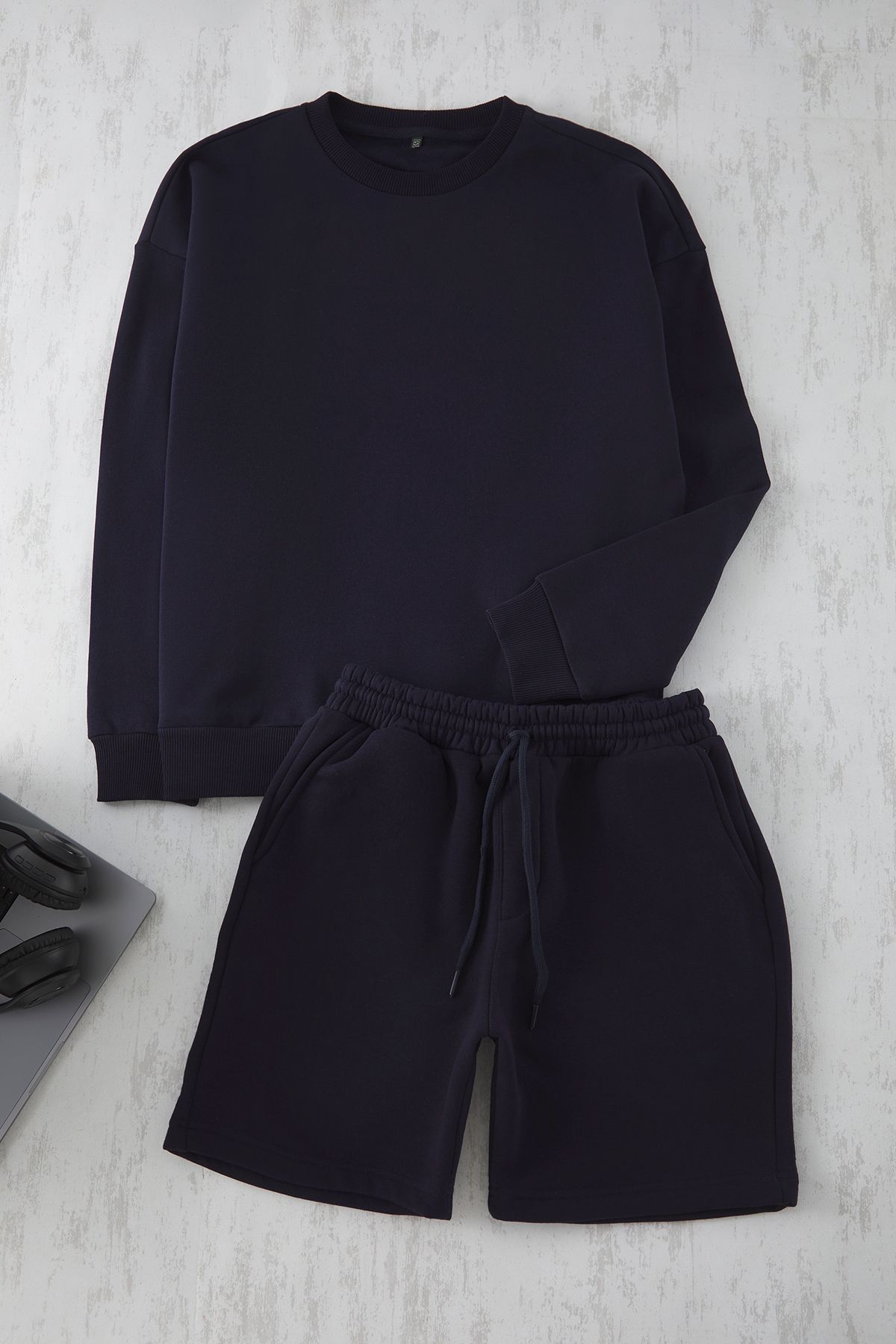 Trendyol Collection-Φούτερ Navy Blue Oversize - Φούτερ και ανδρικά σορτς 3 τεμαχίων TEDAW25EM00003 6