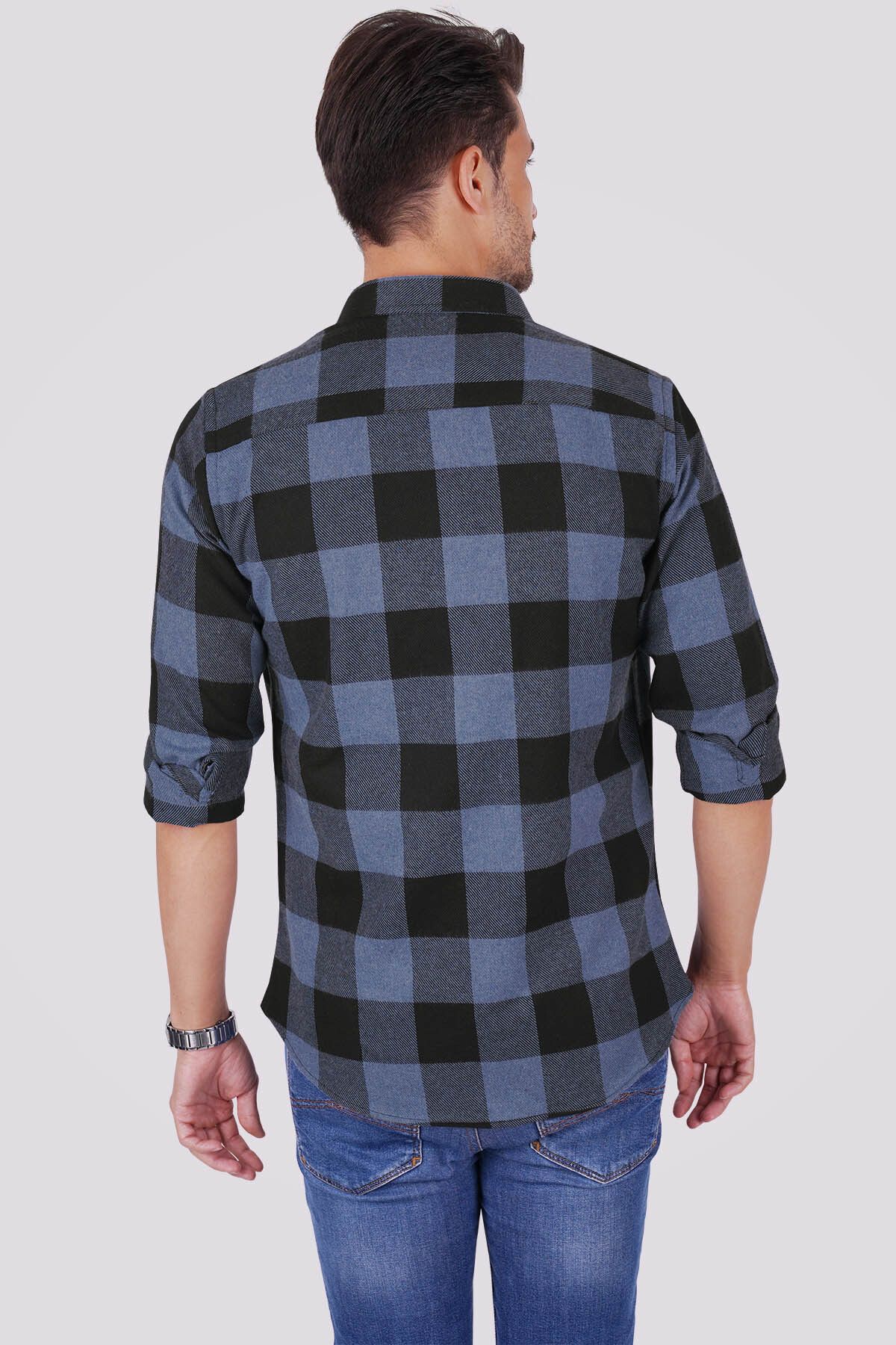 Etikmen-Blue Black Checker Pattern Lumberjack Gift Boxed Men's Shirt 7