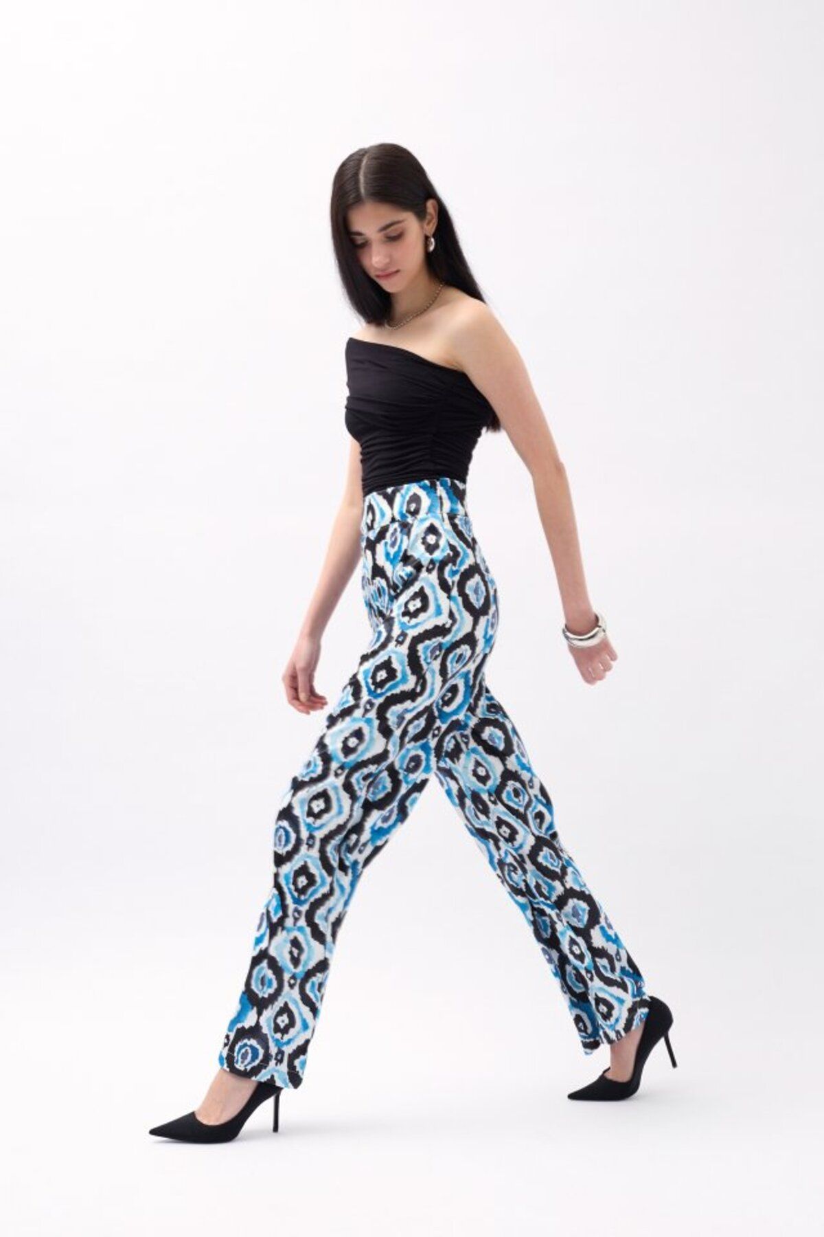 Meleners Desenli Saten Pantolon