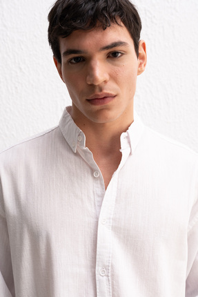 GIESTO ERKEK GÖMLEK OVERSİZE DÖKÜMLÜ HAFİF KETEN GÖMLEK