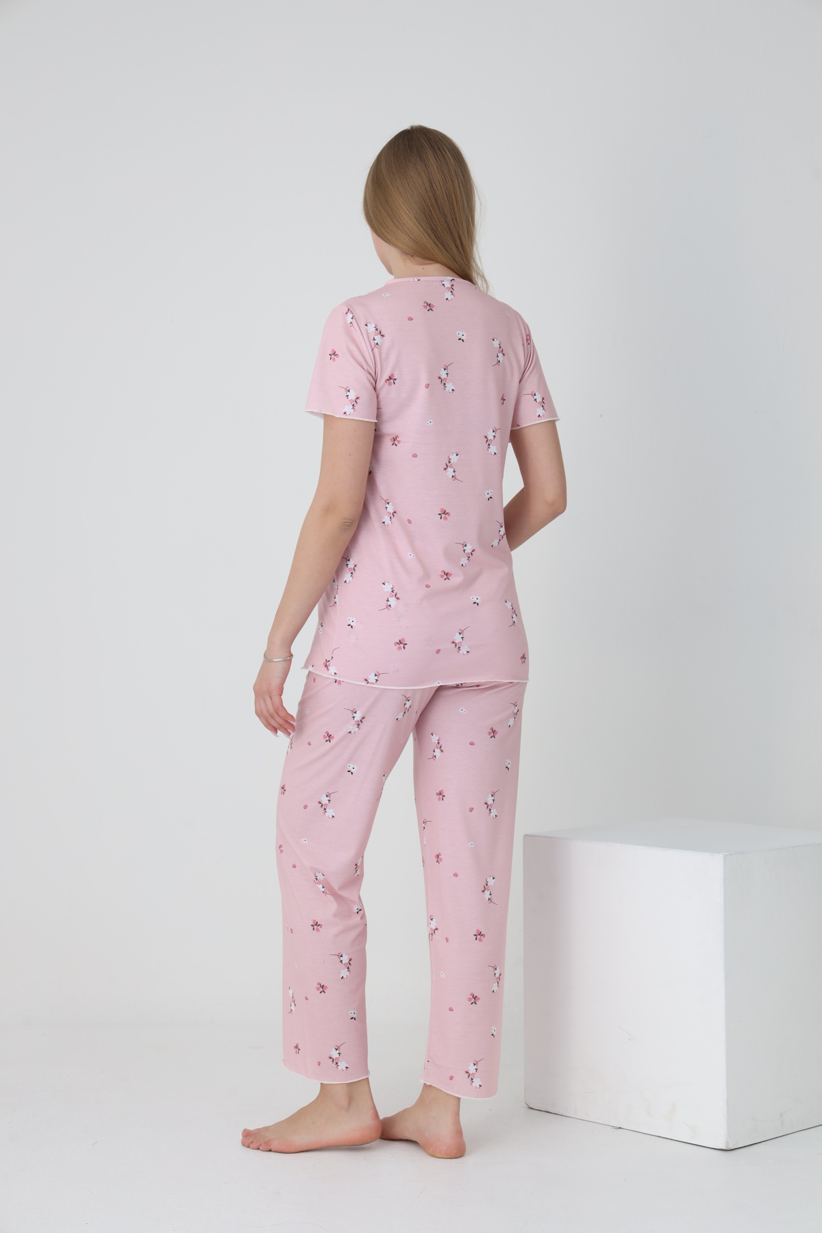 Miss Dünya Lissa Kısa Kol Ayarlanabilir Lastik Bel Detaylı Baskılı Hamile ve Lohusa Pijama Takımı fotoğrafı 3 (önizleme)