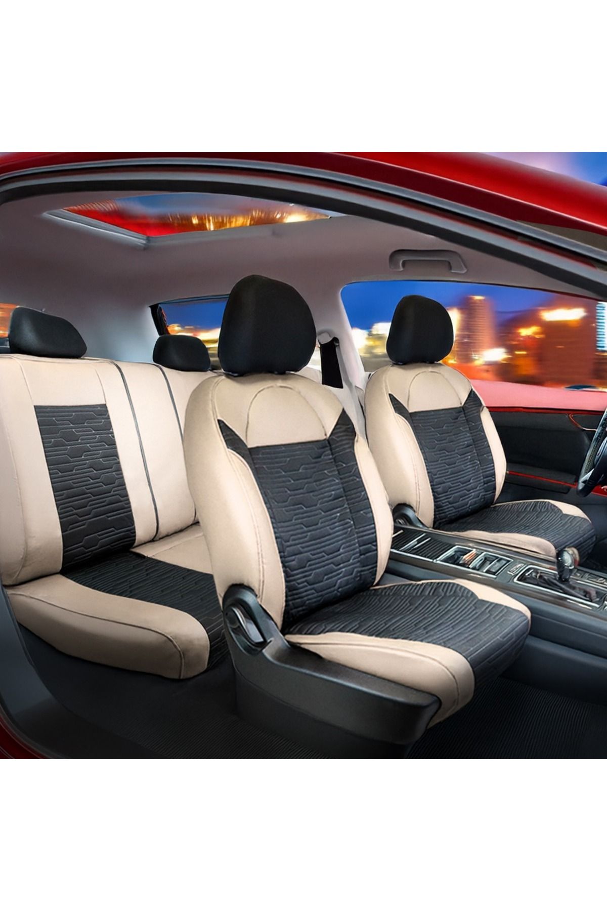 Startcar Ford Puma Deri Detaylı Süet Oto Koltuk Kılıfı Ön Arka Set Premium Tasarım Bej Siyah SC