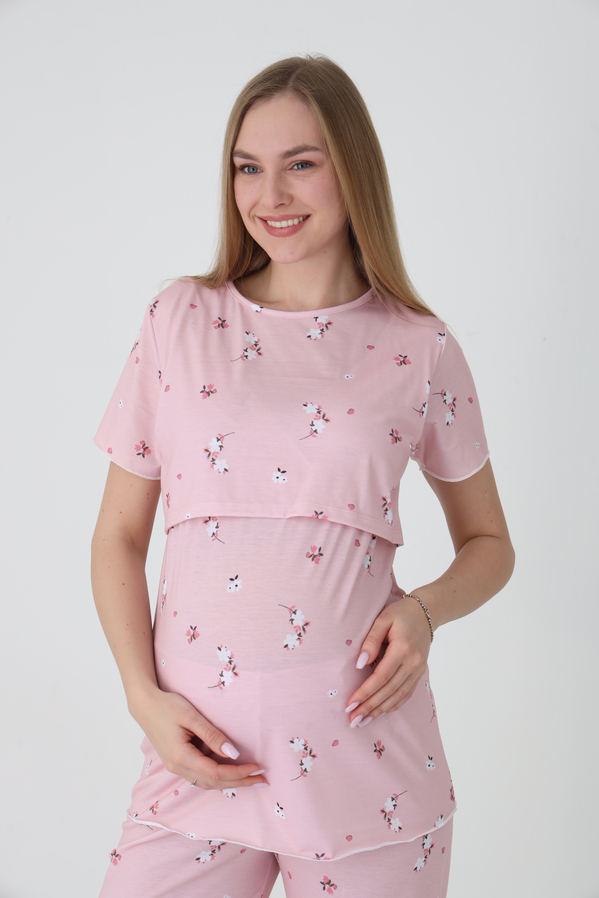 Miss Dünya Lissa Kısa Kol Ayarlanabilir Lastik Bel Detaylı Baskılı Hamile ve Lohusa Pijama Takımı fotoğrafı 5 (önizleme)