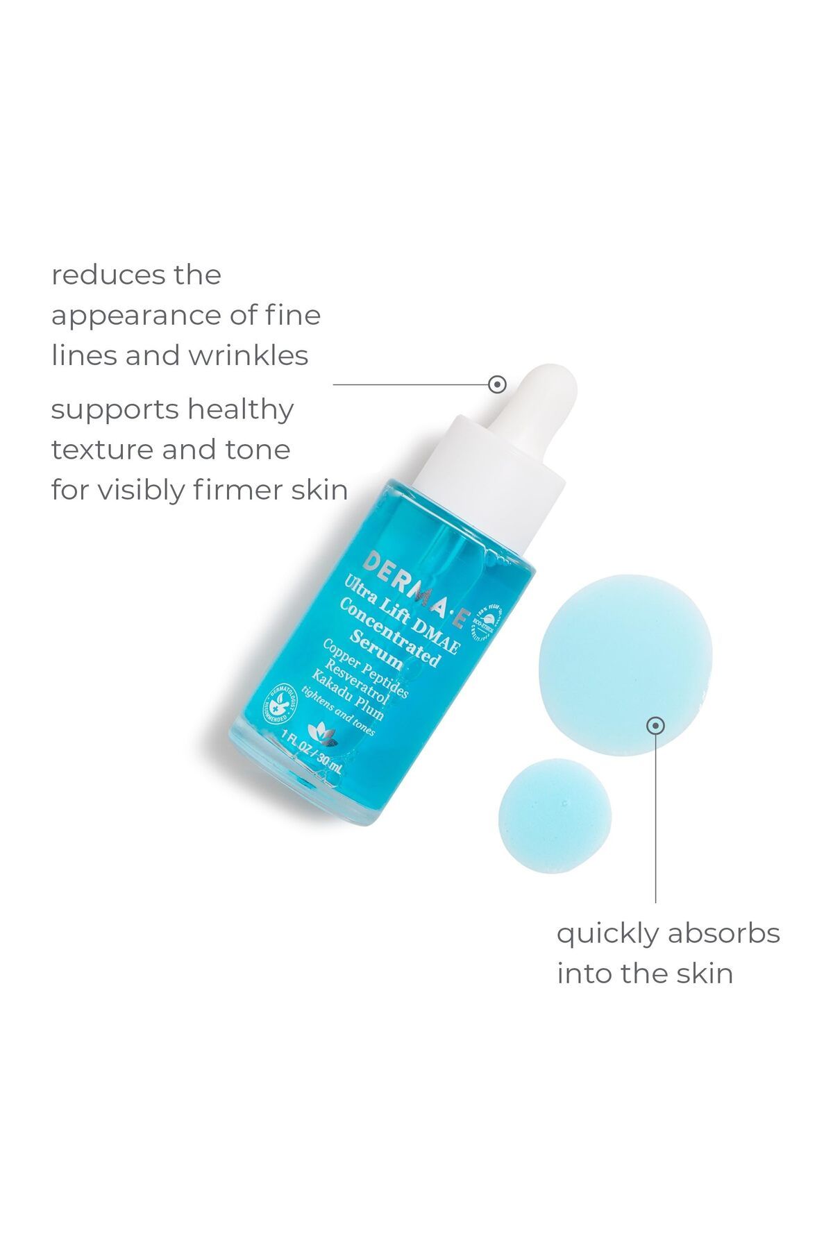 DERMA E-Ultra Lift DMAE Serum – Firming & Hydrating with Copper Peptides, Resveratrol, 1oz 3