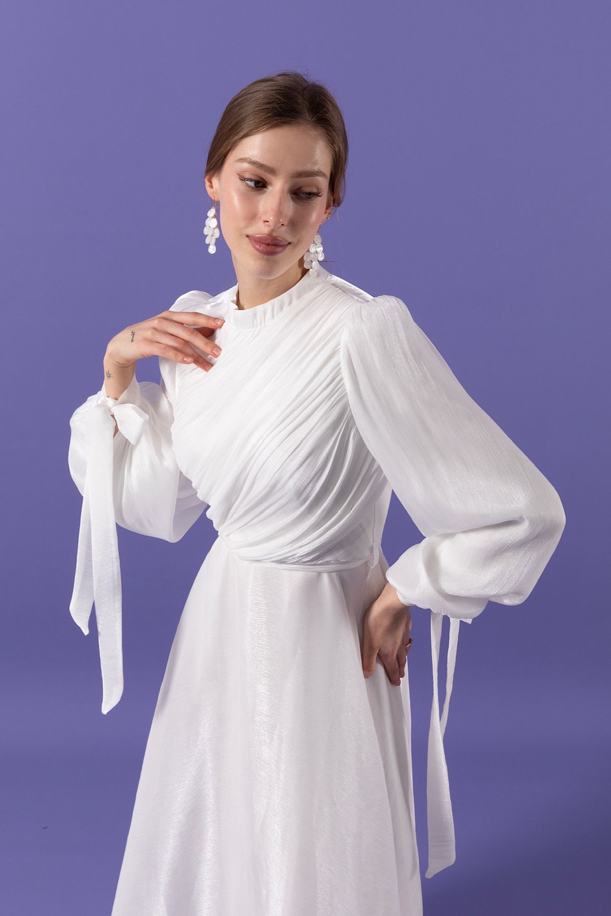 Stilife-White Evening Dress with Draped Bust 3