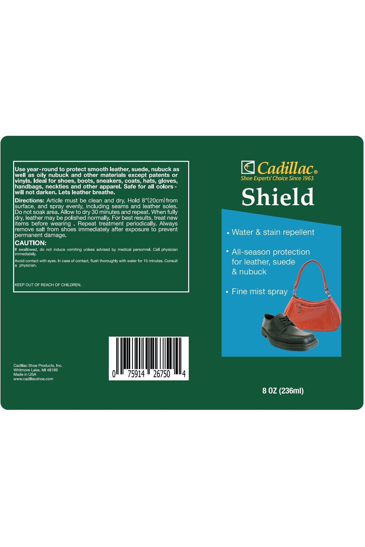 Cadillac-Shield Water & Stain Protector Spray - 8 oz - Waterproof for Leather, Suede, Fabric & More 2