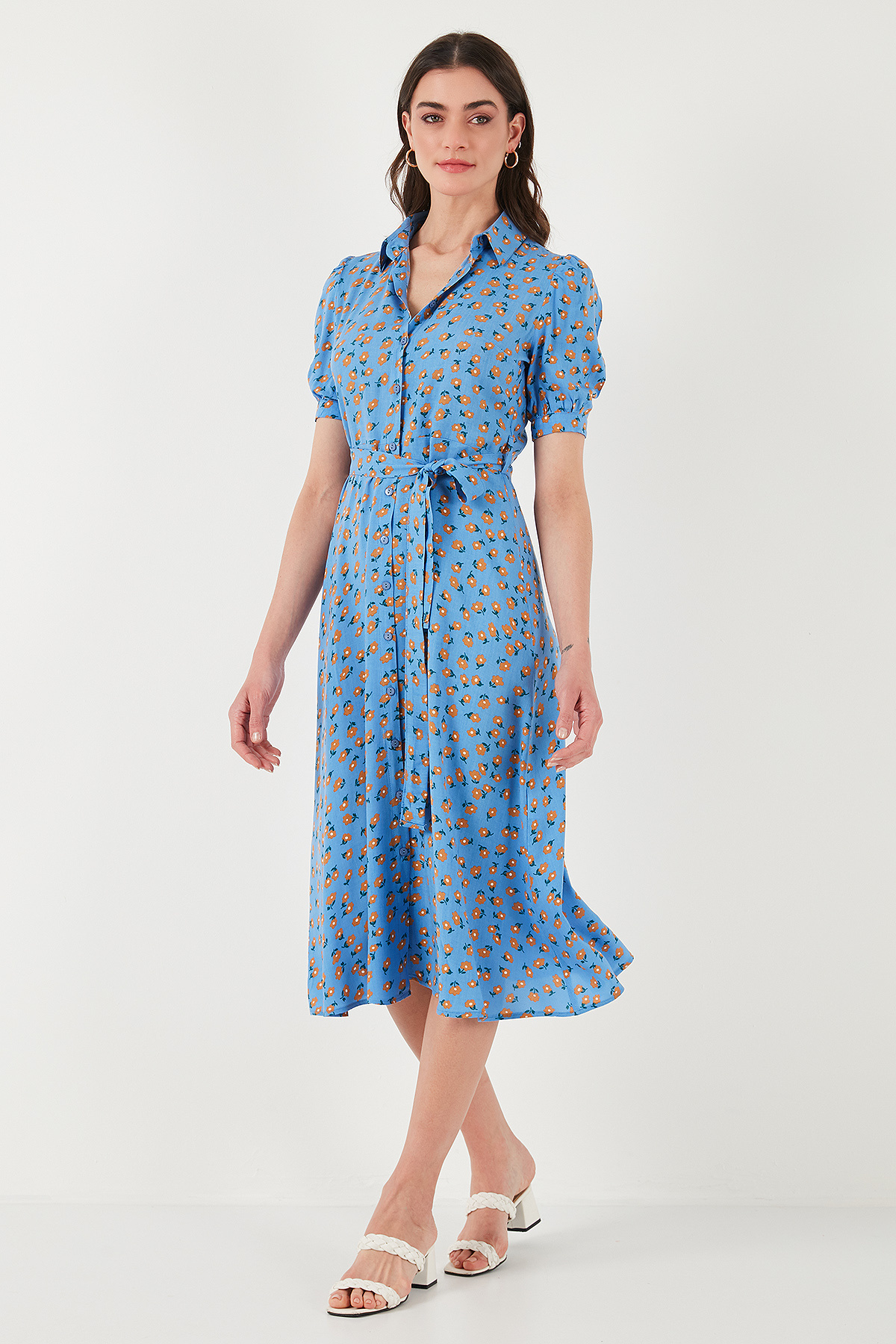 Lela-Patterned Regular Fit Midi Length Belted Shirt Dress 6782106 5