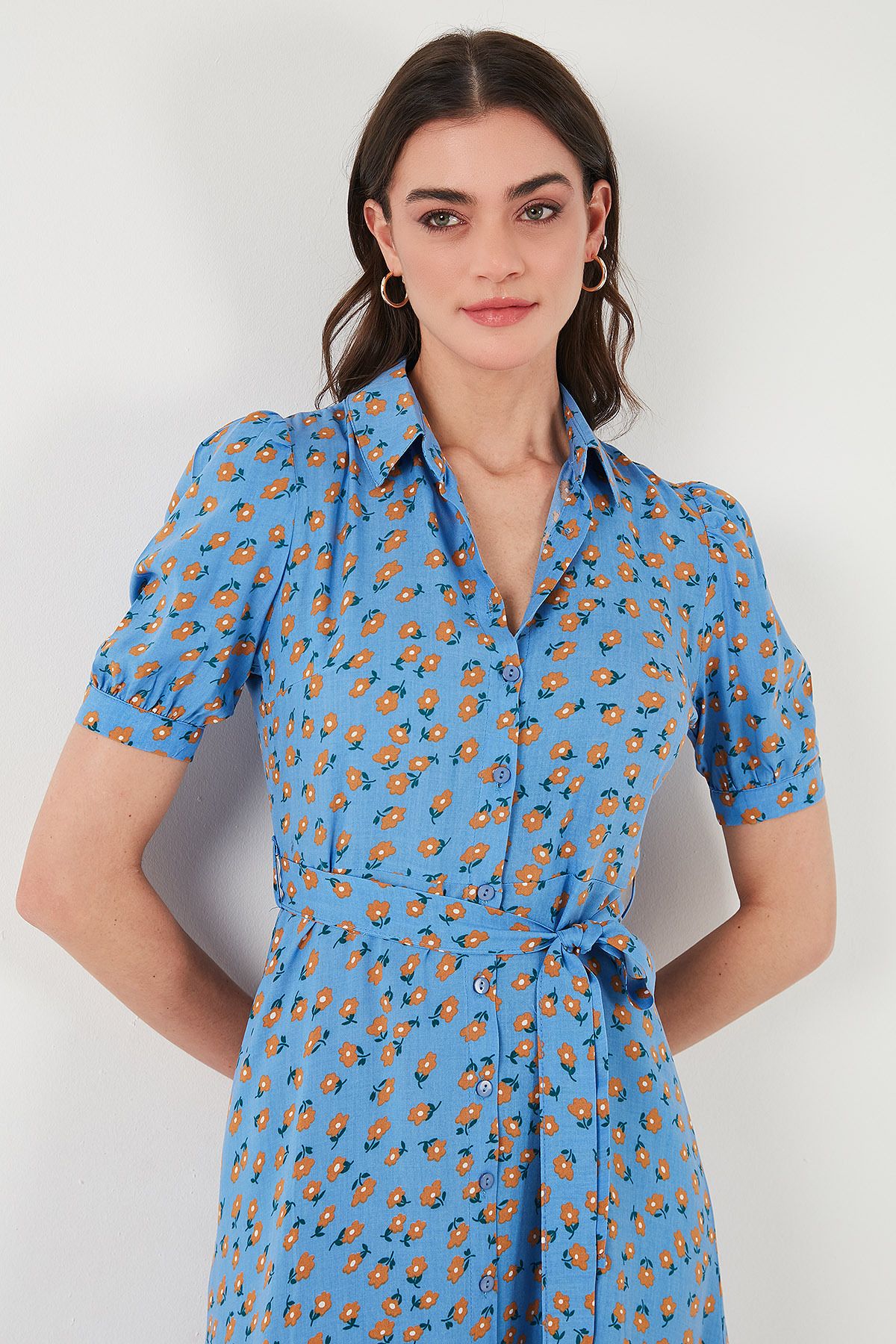 Lela-Patterned Regular Fit Midi Length Belted Shirt Dress 6782106 4