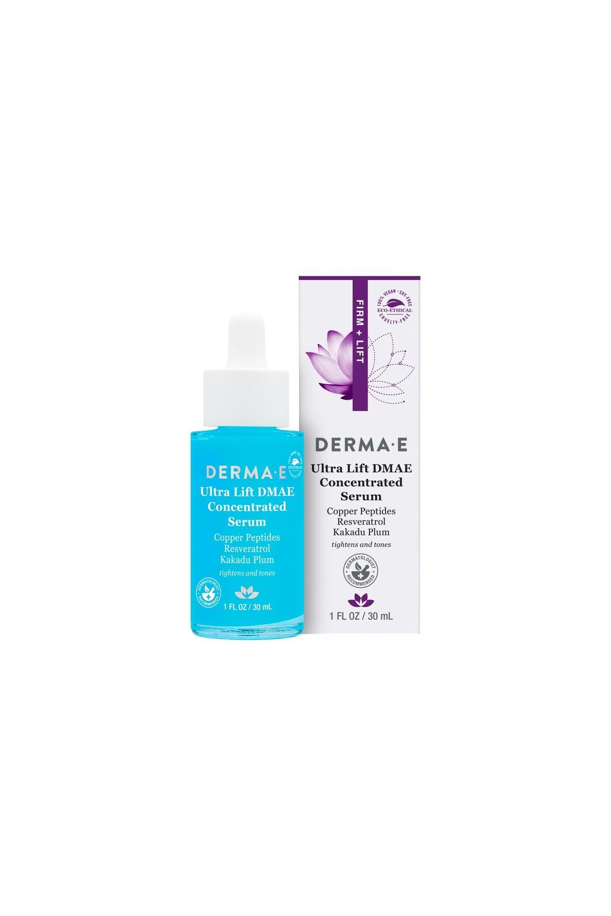 DERMA E-Ultra Lift DMAE Serum – Firming & Hydrating with Copper Peptides, Resveratrol, 1oz 1