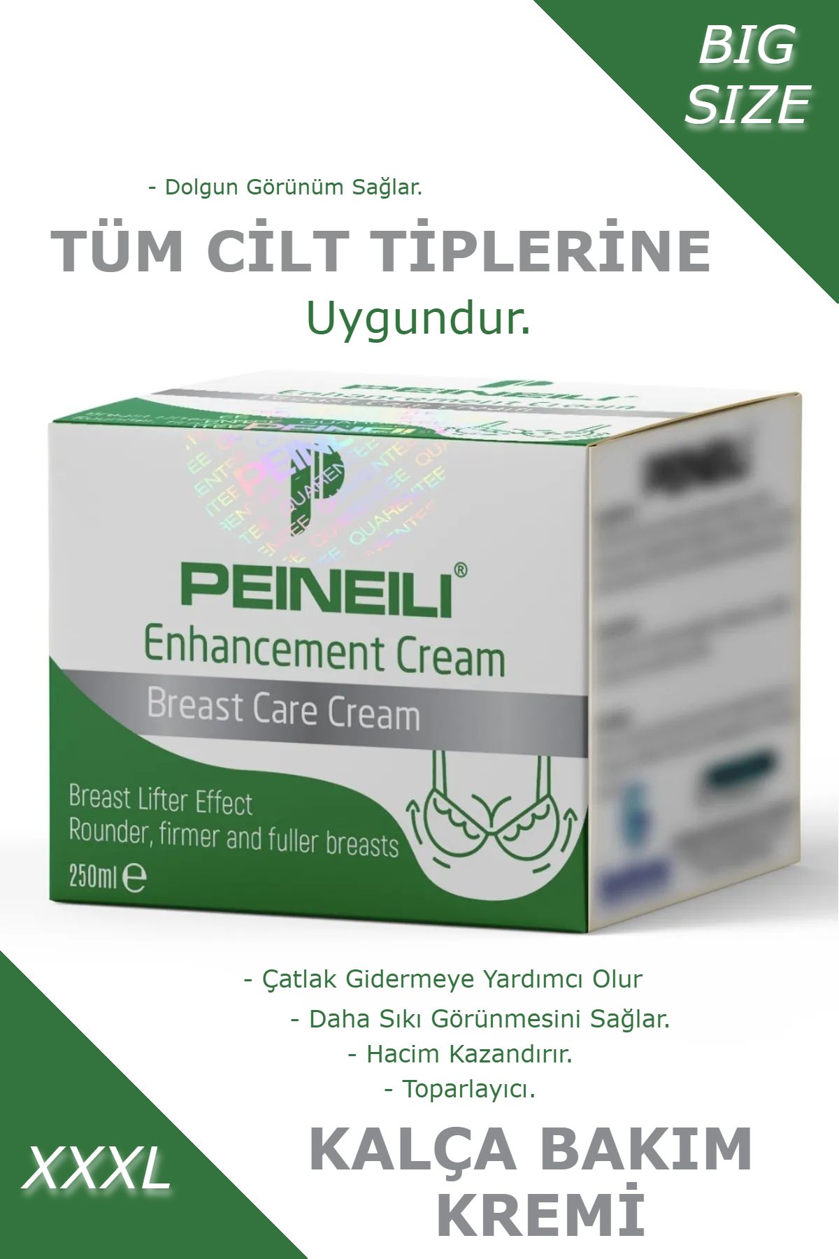 PEINEILI Göğüs Büyütücü Şekillendirici, Dolgunlaştırıcı, Çatlak Giderici, Sıkılaştırıcı Krem 250 ml