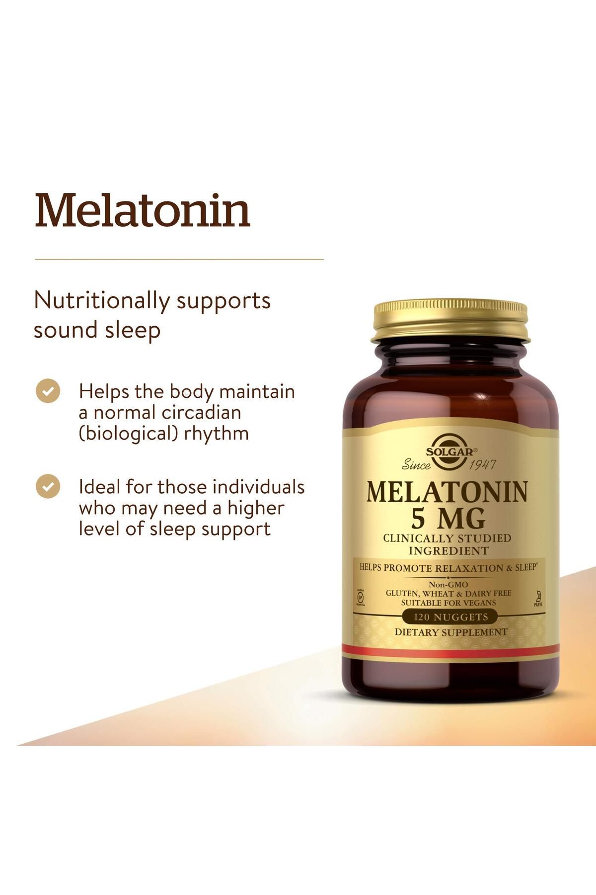 Solgar-Melatonin 5 mg, 120 Nuggets - Promotes Sleep - Vegan, Gluten Free, Kosher 3