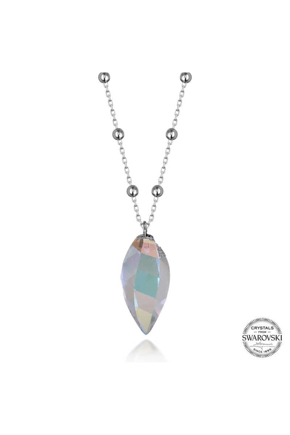 Gumush Crystal Taşlı Top Zincir Gümüş Kadın Kolye
