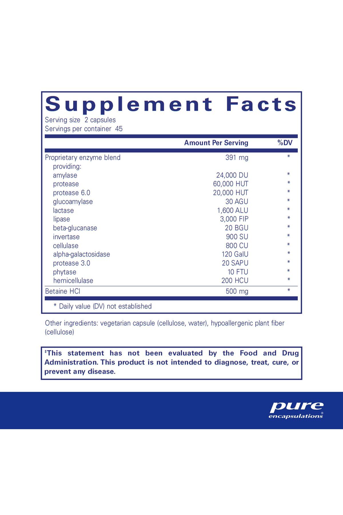 Pure Encapsulations-Digestive Enzymes Ultra with Betaine HCl - Vegetarian Protein, Carb, Fiber, Dairy Support - 90 Caps 2