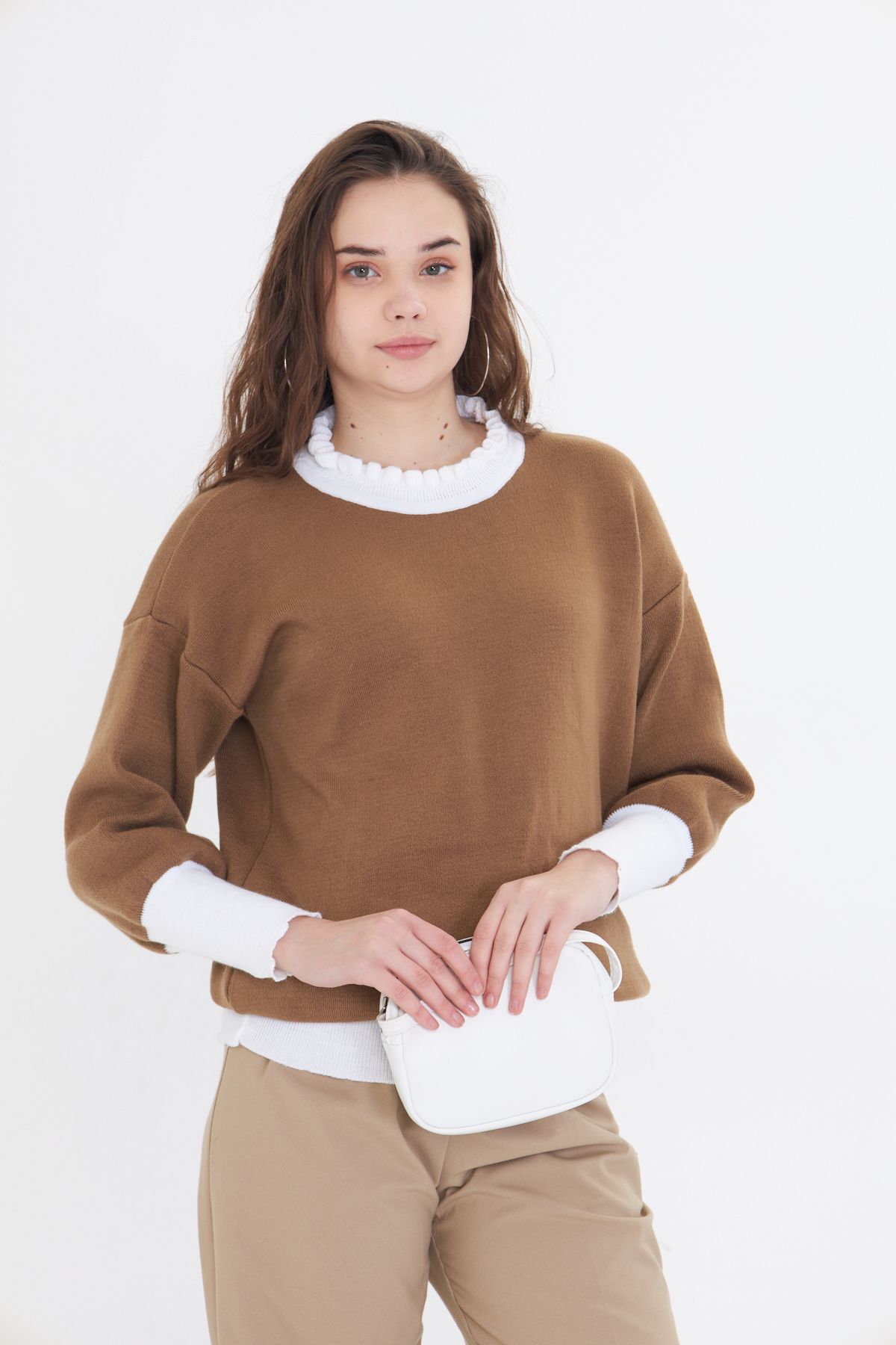 GÜMÜŞ COLLECTİONS-Women's Crew Neck Oversize Knitwear Sweat Sweater 3