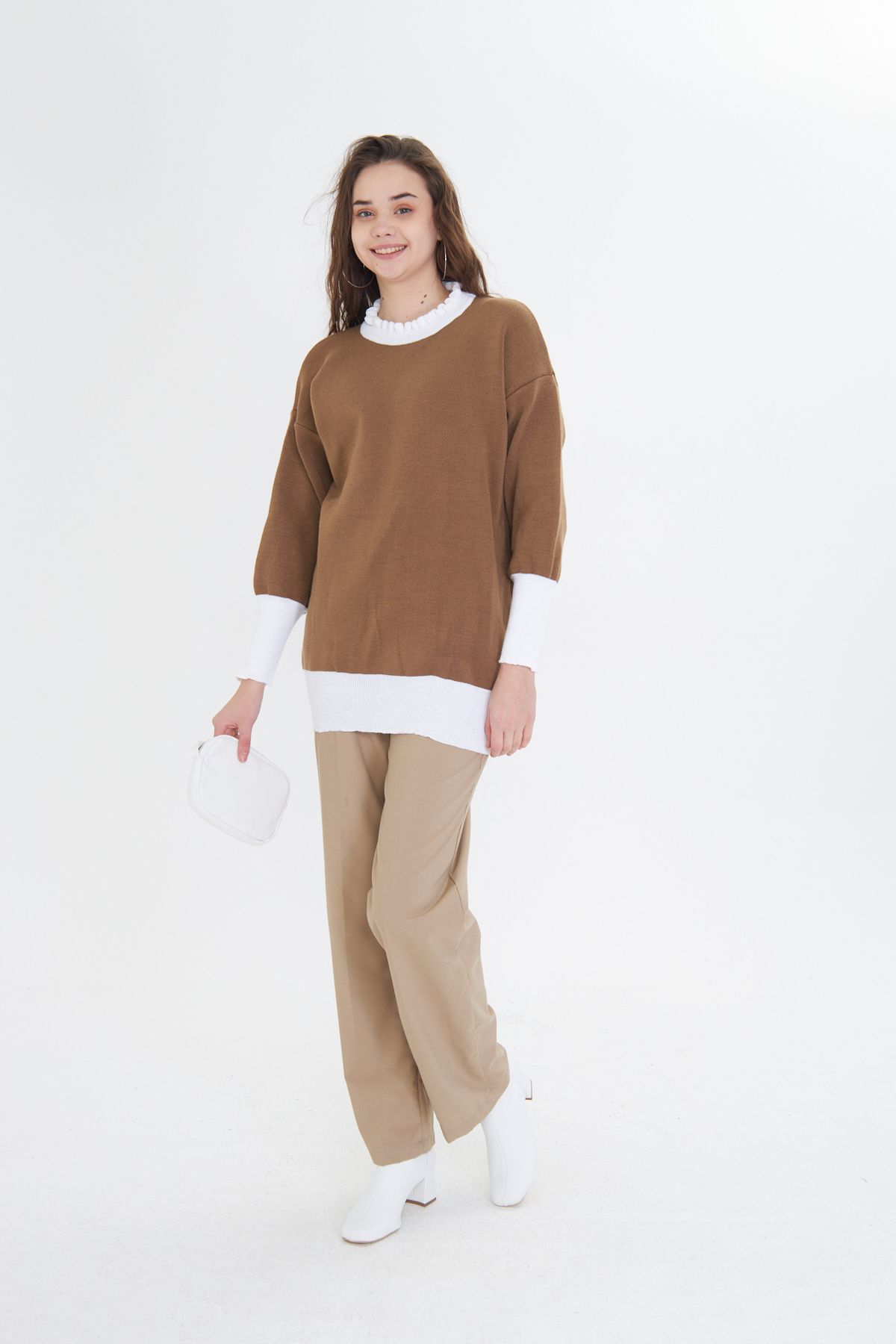 GÜMÜŞ COLLECTİONS-Women's Crew Neck Oversize Knitwear Sweat Sweater 1