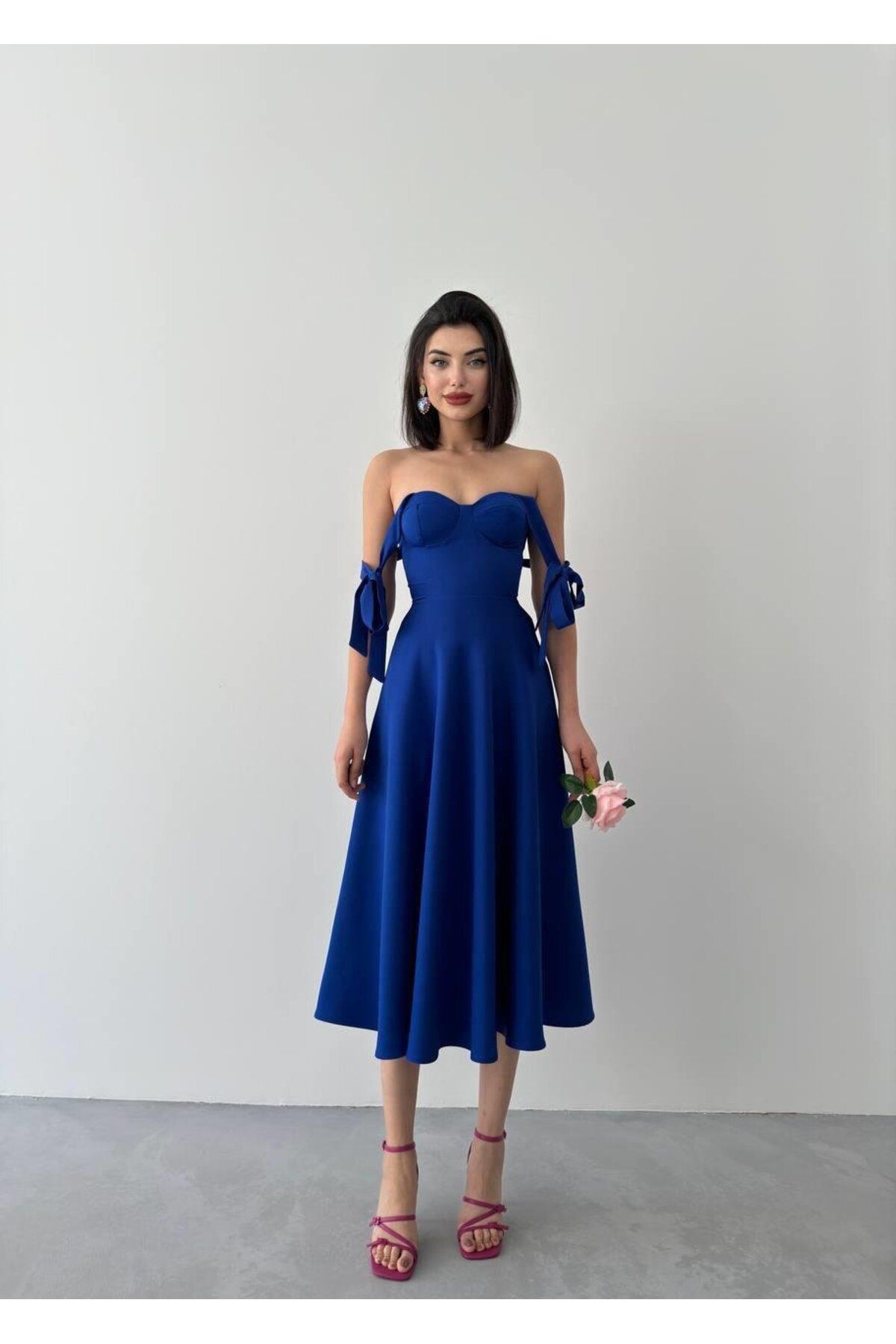 conconmoda Sindirella Midi Atlas Elbise