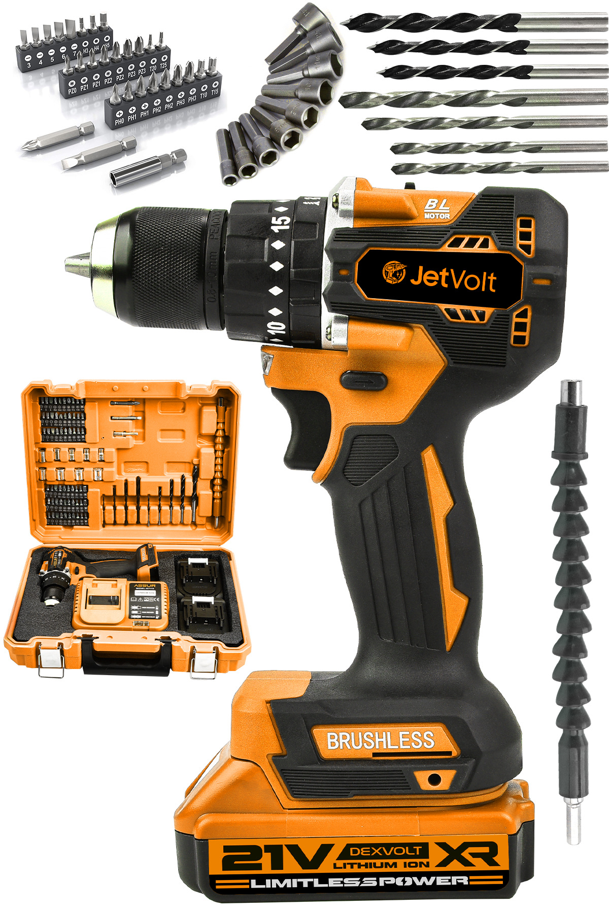 JetVolt 21V 2.0Ah Kömürsüz Motor Çelik Mandren Darbeli Şarjlı
