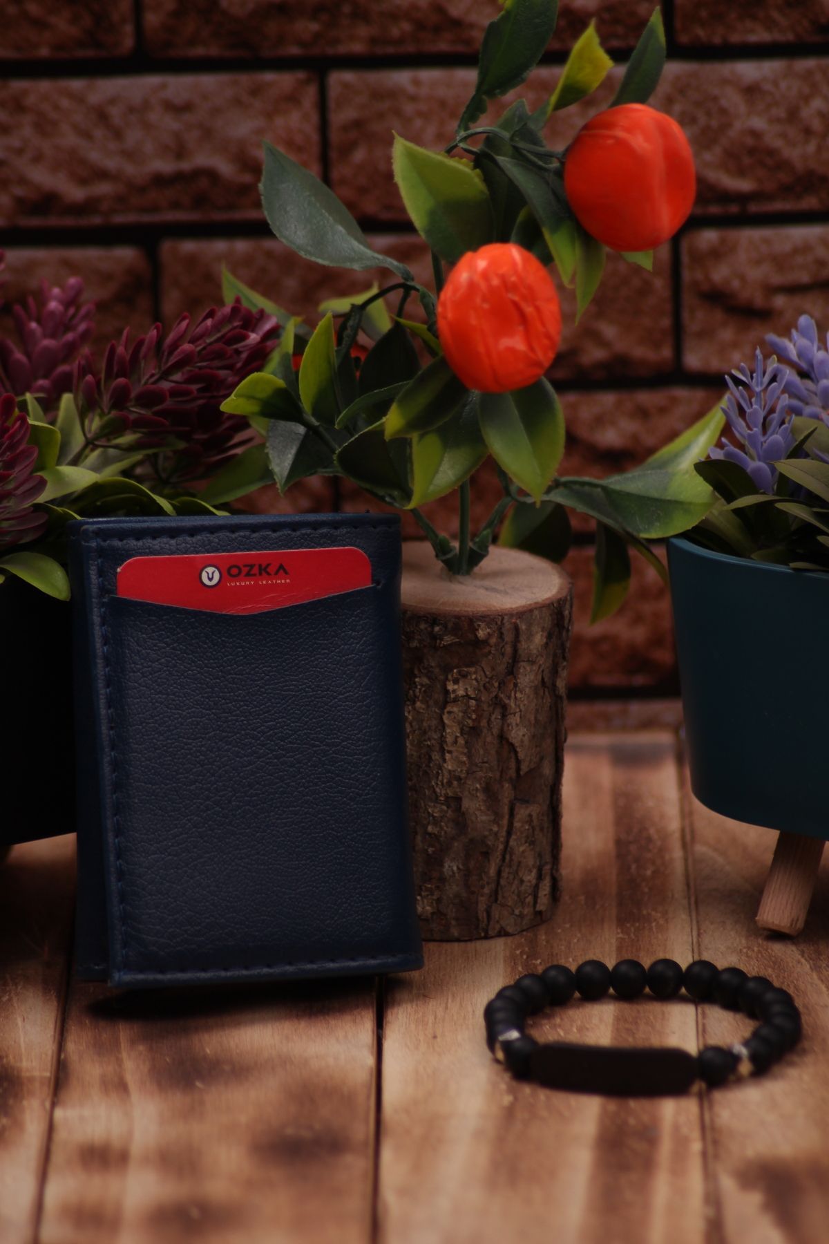 Ozka Leather Collection-Leather Card Holder with Automatic Mechanism - with Bracelet Gift 2 1