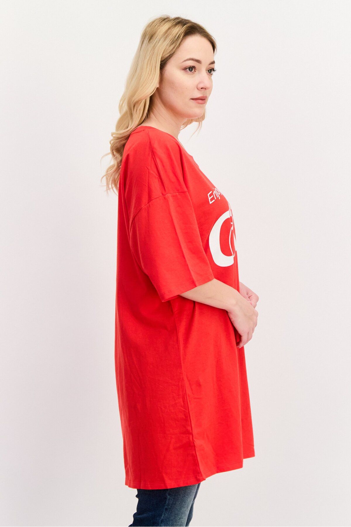 Coca Cola x Undiz-Women Oversized Fit Crew Neck Short Sleeve Printed T-Shirts, Red 4