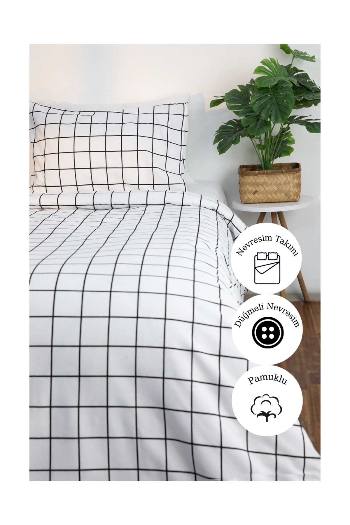 Ranforce Beyaz Kareli Tek Kişilik Nevresim Takımı – 160x220 | Pamuklu | Konforlu & Yumuşak