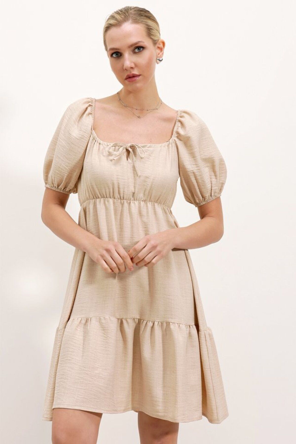 Rose's Boutique All About Women-Rose's Boutiqe All about Women 2351 Flared Poplin Dress - Cream 2