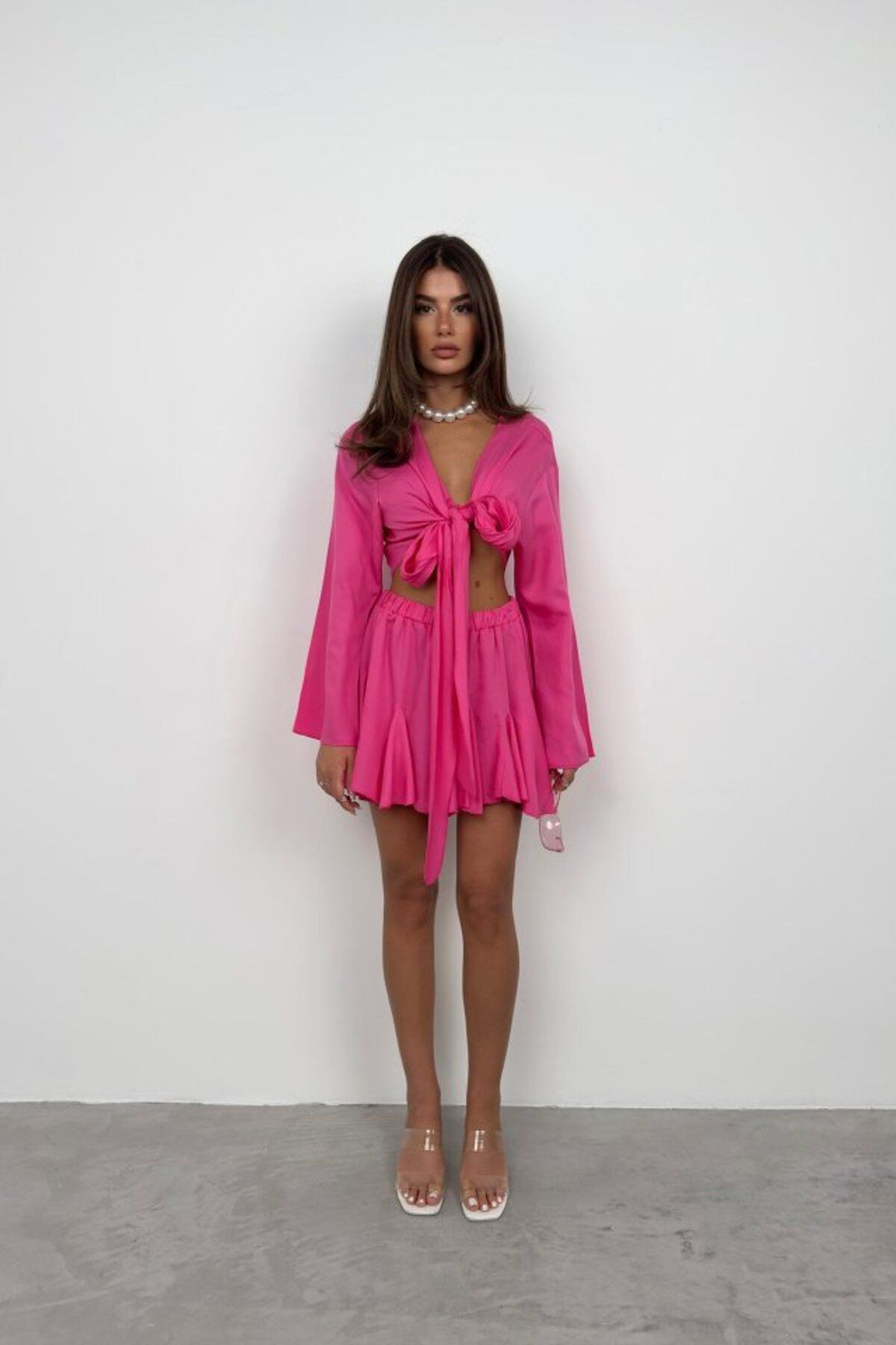 Gökyüzü Moda Kayık Yaka Uzun Kol Crop