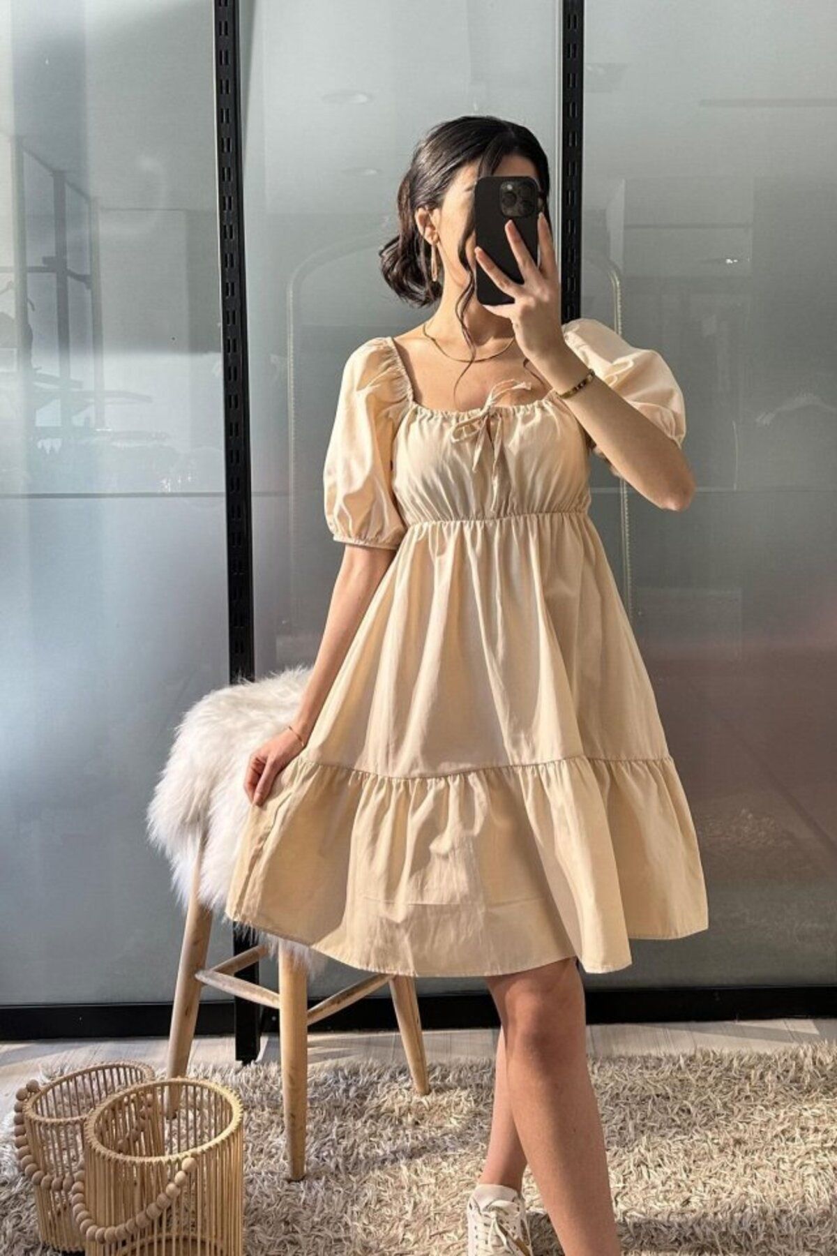 Rose's Boutique All About Women-Rose's Boutiqe All about Women 2351 Flared Poplin Dress - Cream 6