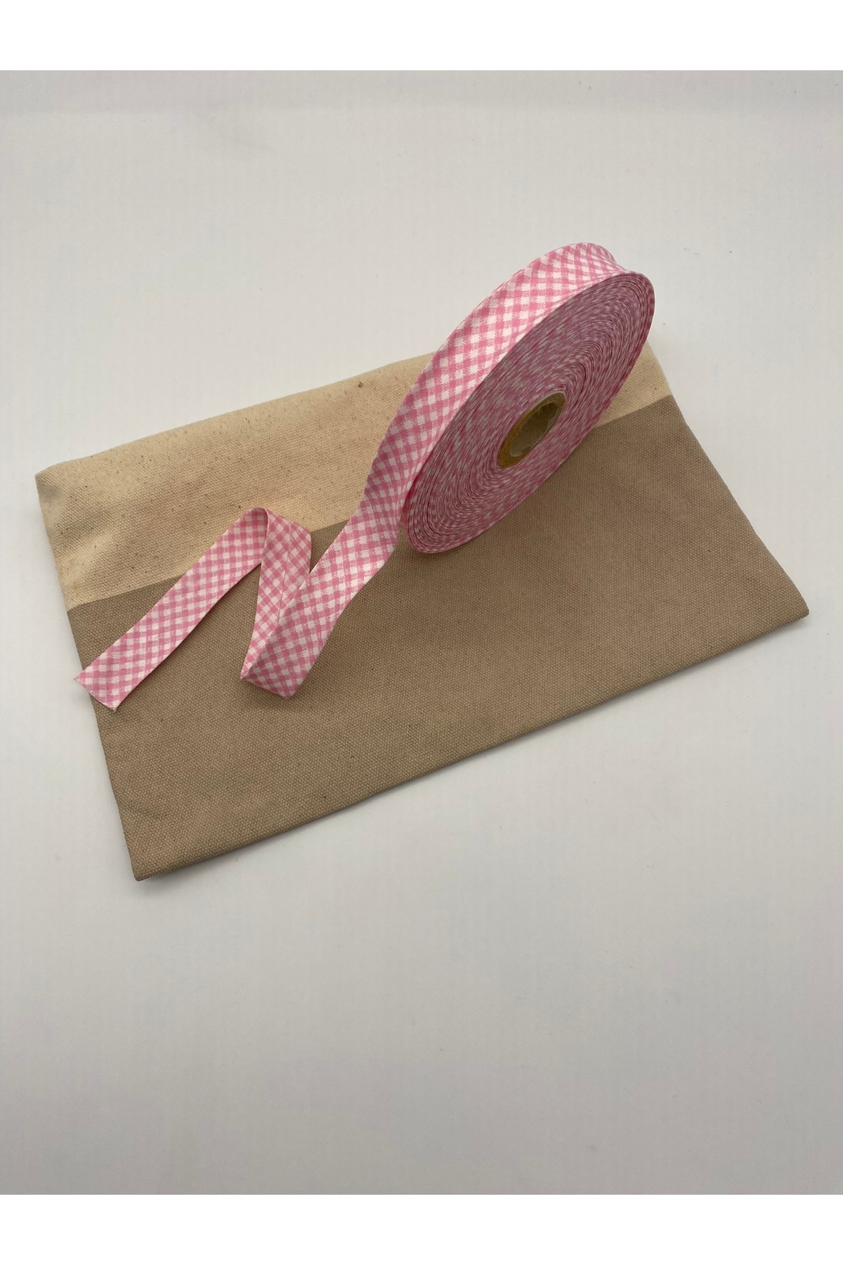 100% Cotton Plaid Piping Pink 25 Meters Length-2 cm Width- Cotton Piping with Rigid Layers 25 Meters