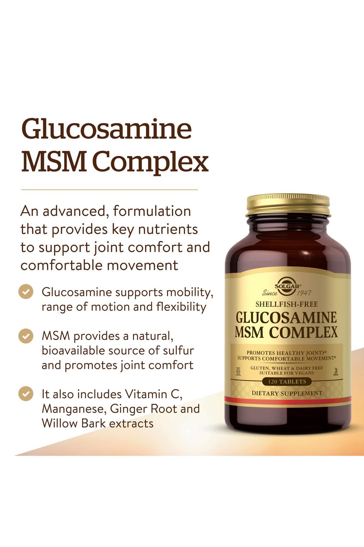 Solgar-Glucosamine MSM Complex, 120 Tabs - Joint Health, Shellfish-Free, Gluten-Free, Kosher 3