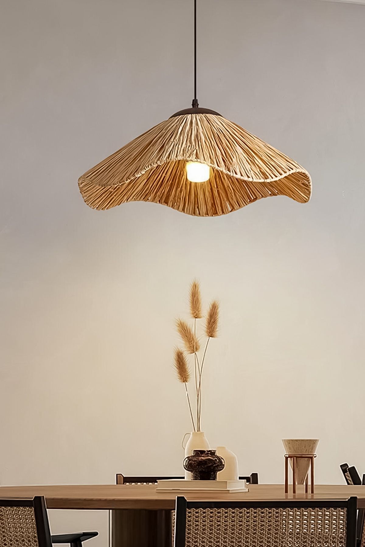 NYLife-Special Design Curved Paper Raffia Bohemian Rustic Scandinavian Style Chandelier 4