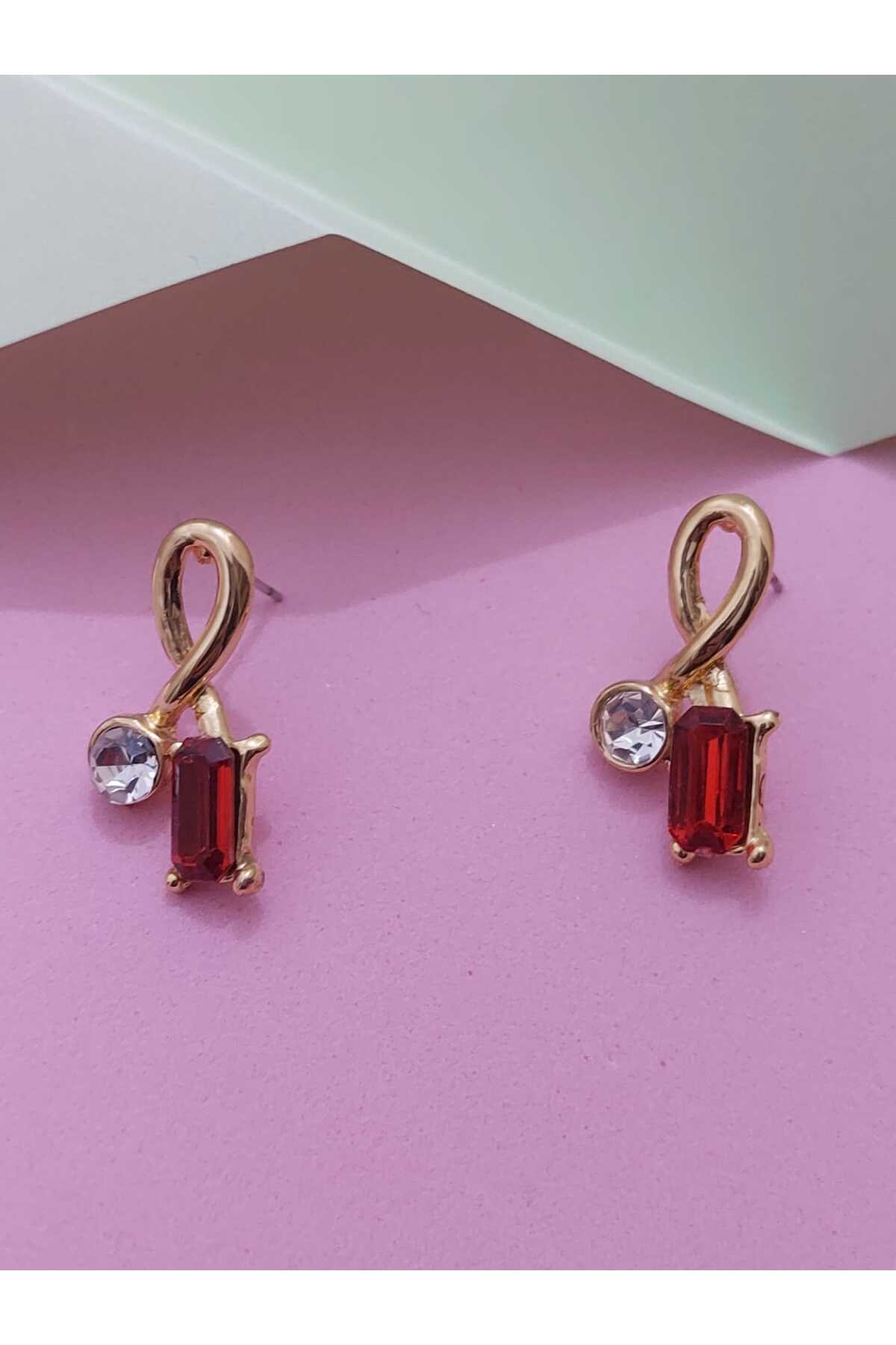 Stylish Red-Green Earrings with Stones