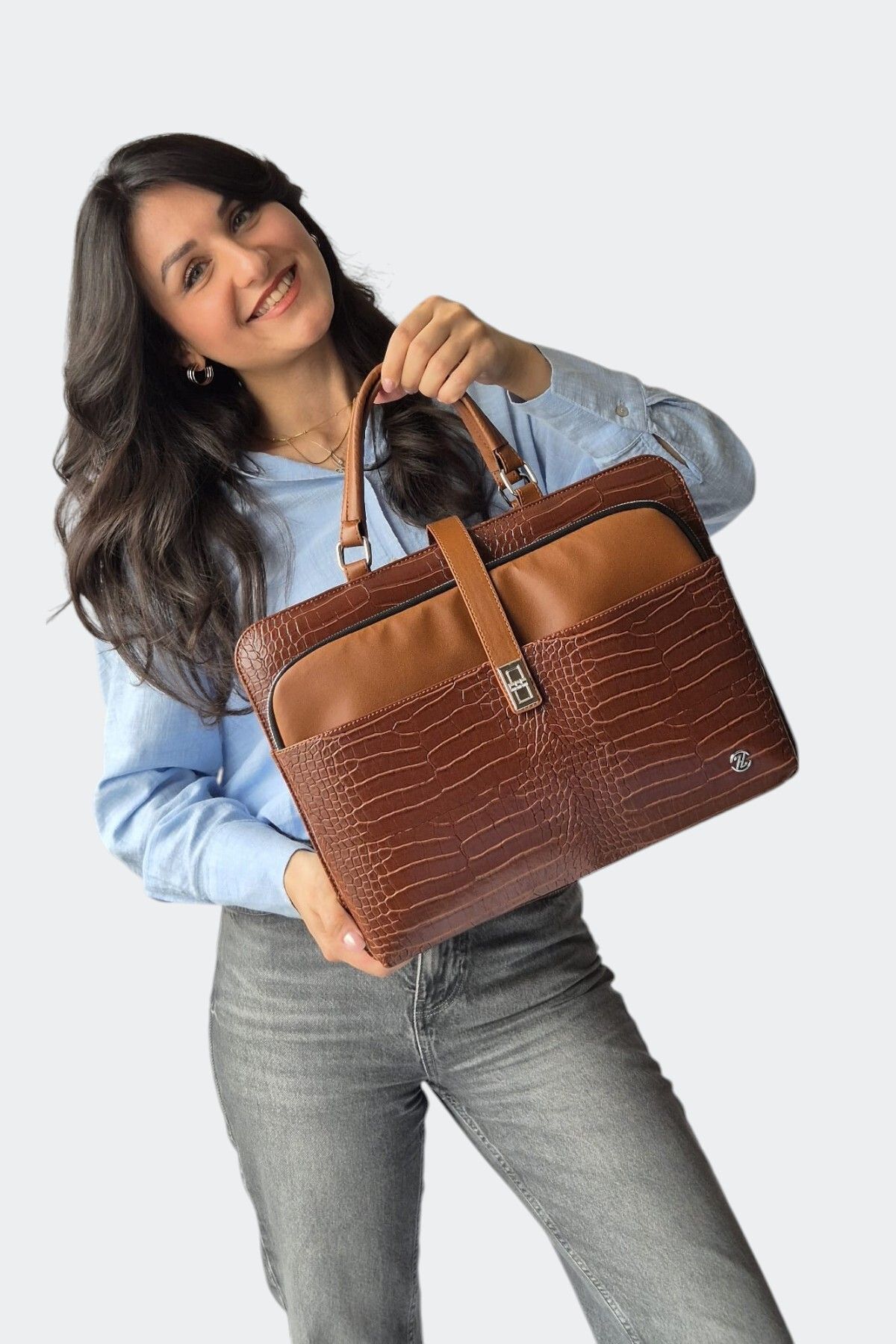 QUB CLUB Servietă Pentru Laptop Unisex Tan Crocodile De 15 Și 15,6 Inchi Femeie - Single Dimension