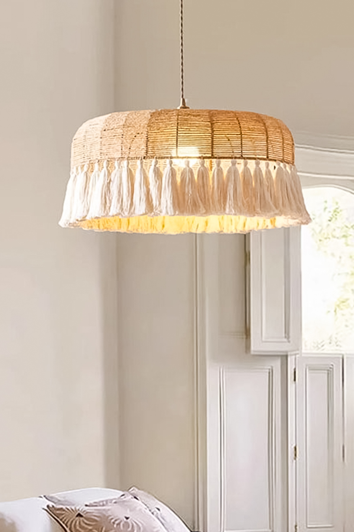 NYLife-Wicker and Macrame Bohemian Rustic Conical Tassel Special Design Chandelier 1