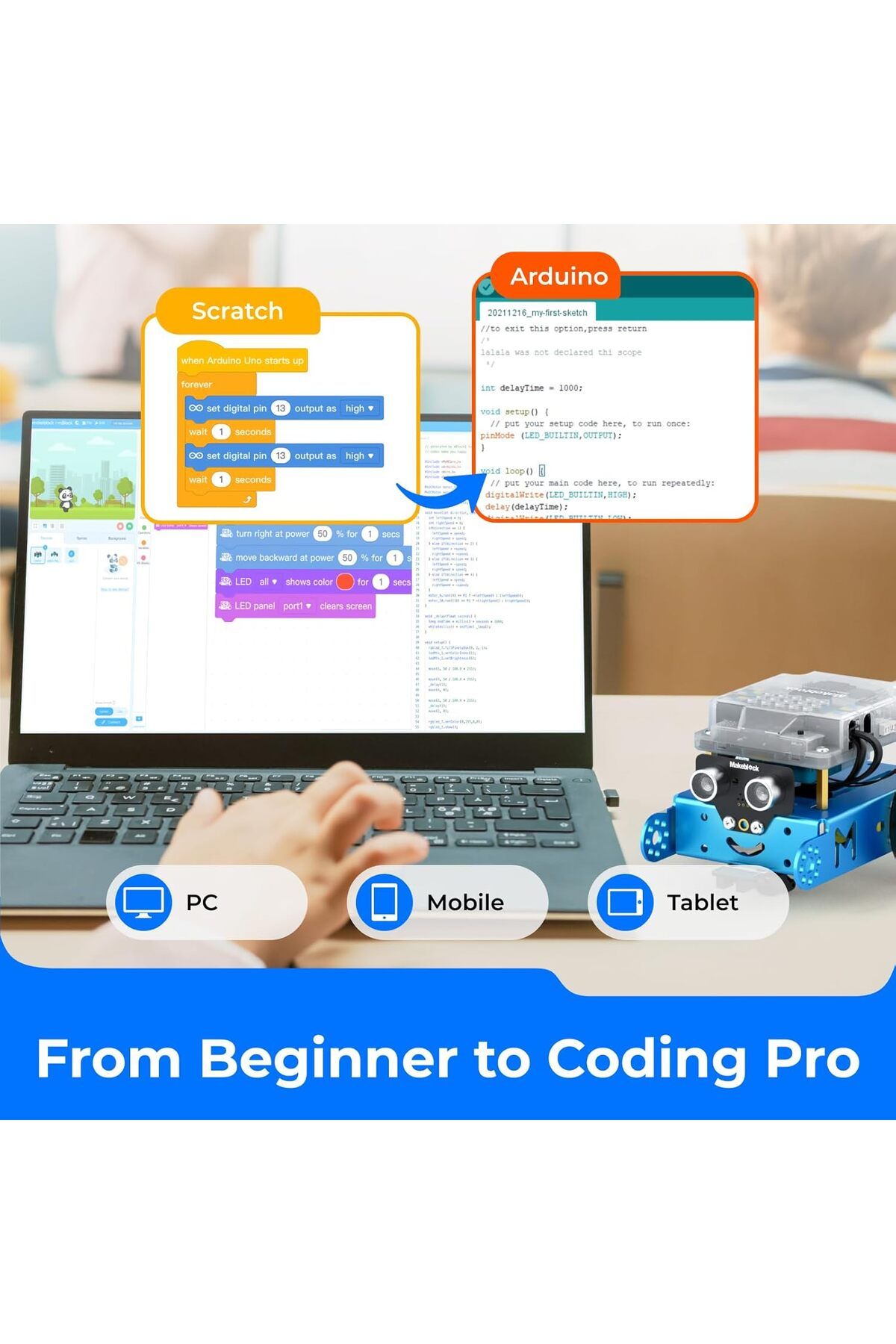 MakeBlock-مجموعة روبوتات mBot، روبوتات للأطفال من سن 8 إلى 12 عامًا تعلم البرمجة باستخدام Scratch وArduino 4