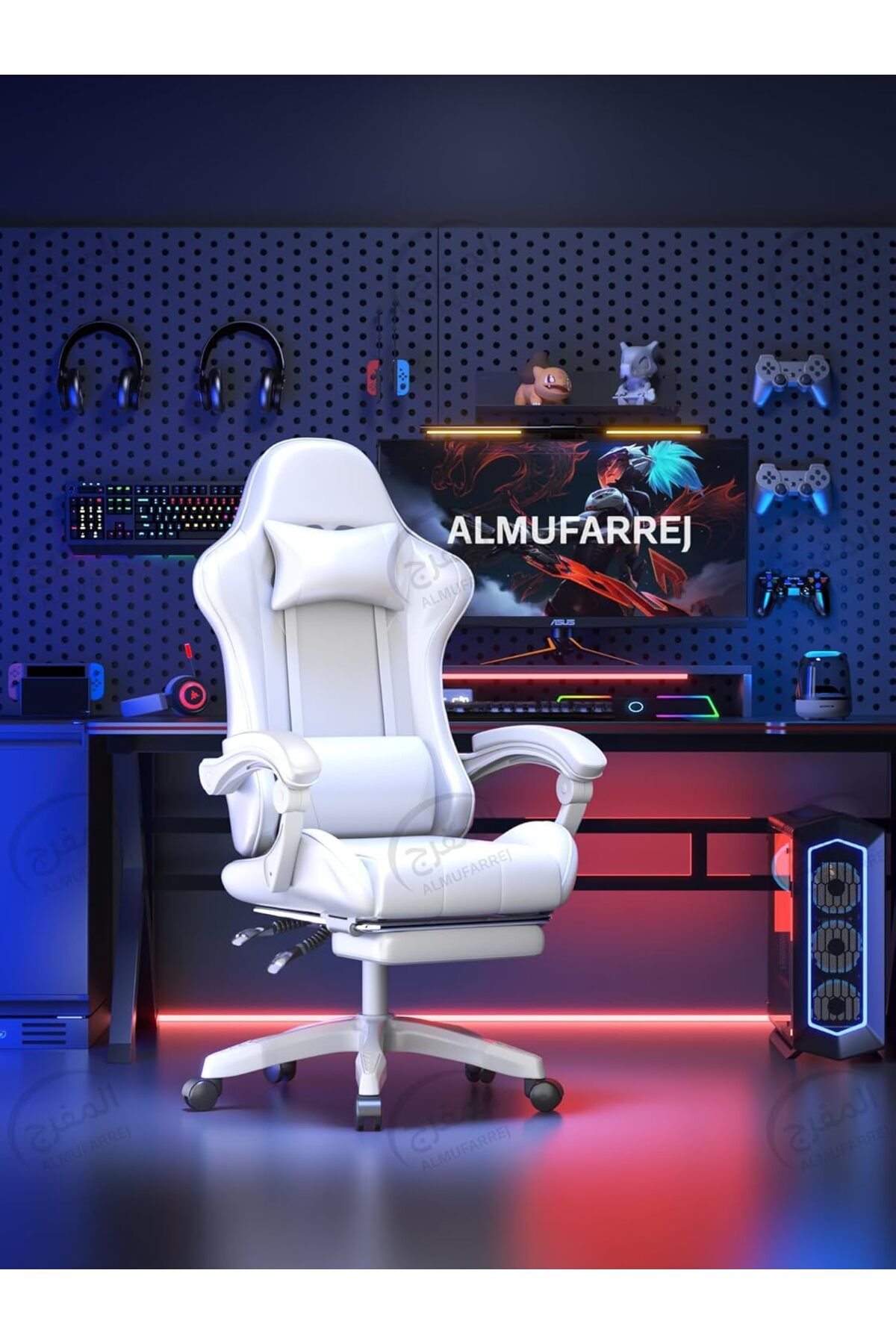 ALMUFARREJ-Gaming Chair Adjustable Computer Chair PC Office PU Leather High Back Lumbar Headre 1