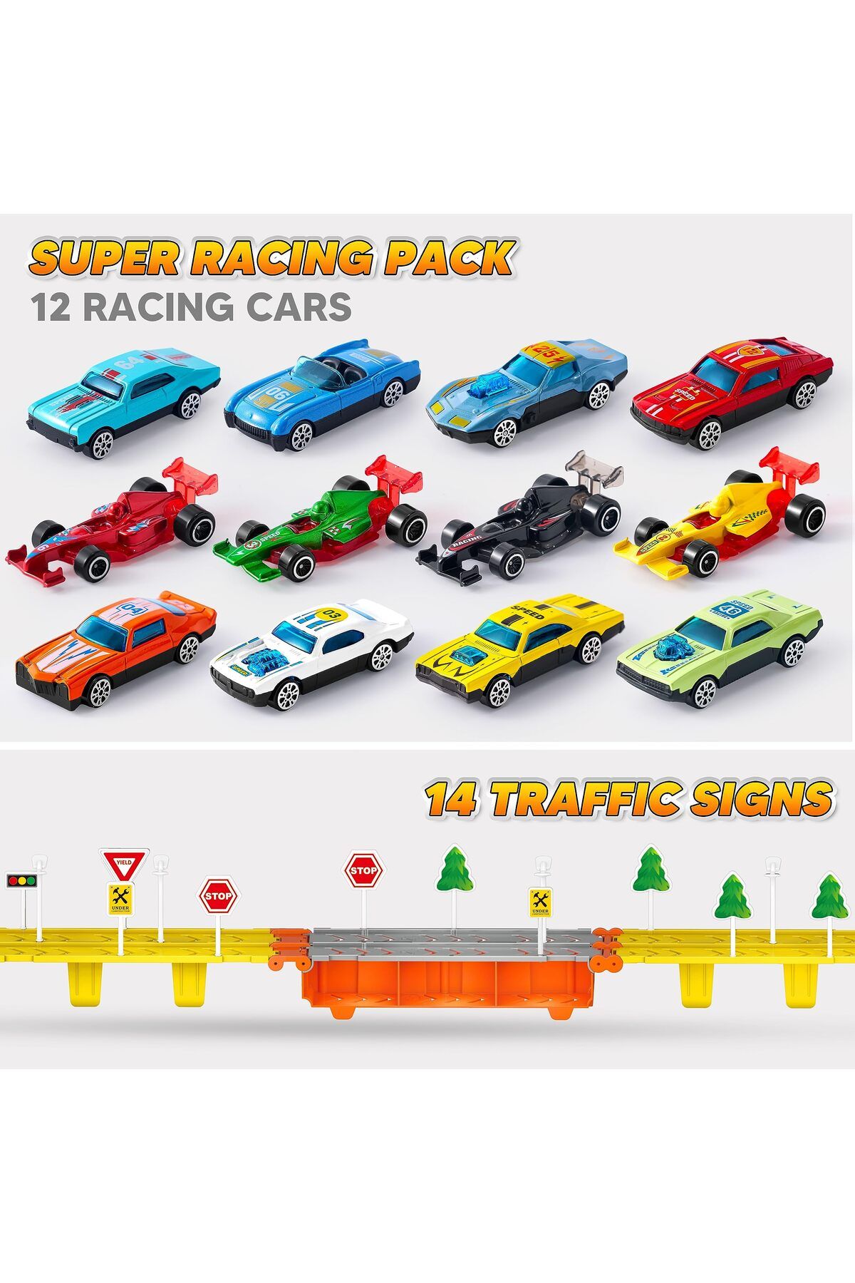JOYIN-Toy Truck, 5-FT Race Track, 12 Die-Cast Cars, Lights & Sounds, Gift for Kids 2-5 Years - Black 7