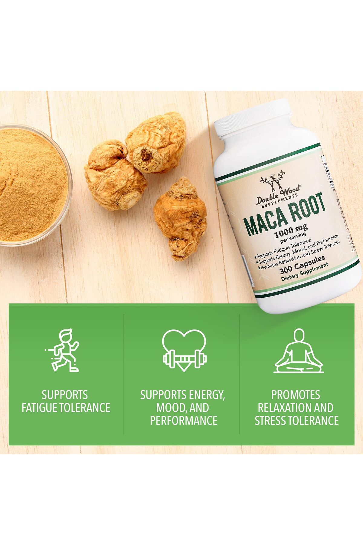 Double Wood Supplements-Maca Root Capsules, 300 Count (1,000mg Black, Red, Yellow Maca Powder) for Energy by Double Wood 4