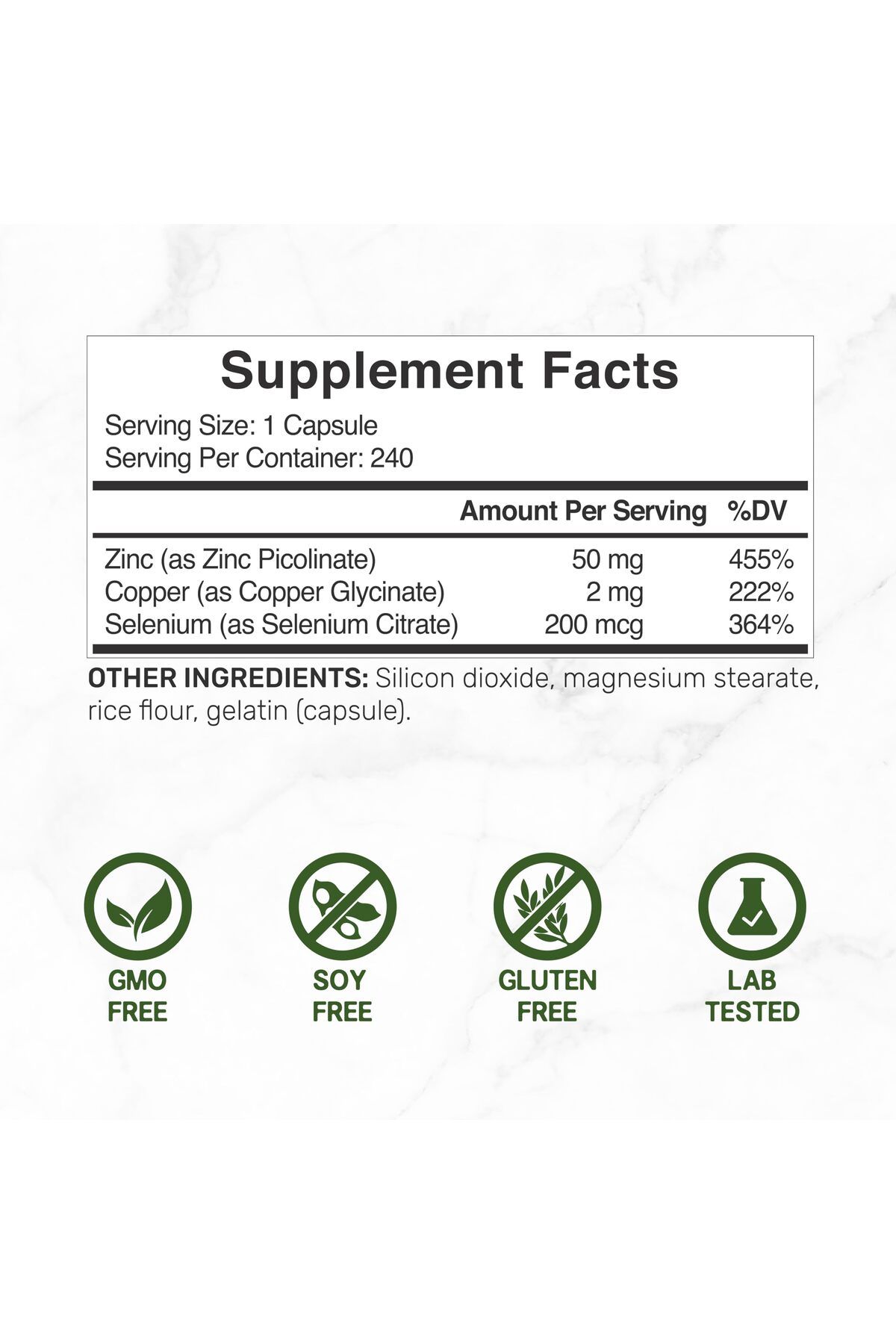 Generic-Zinc 50mg with Selenium + Copper, 240 Capsules, 8-Month Supply, Immune Support 2