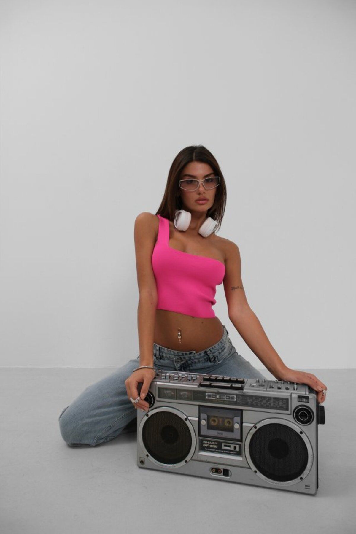 Gökyüzü Moda Tek Omuz Crop Bluz