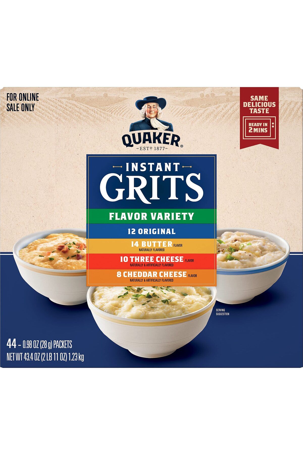 Quaker-Instant Grits, 4 Flavor Variety Pack, 0.98oz Packets,44 Count (Pack of 1) 2