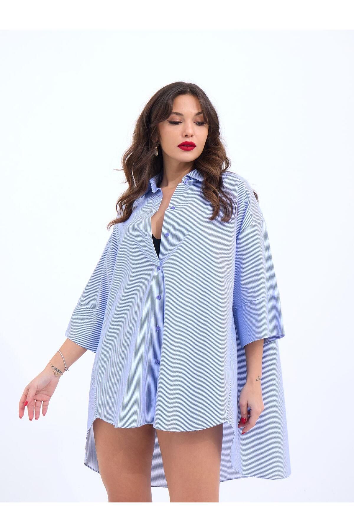 Kıvanç Moda 4328 GÖMLEK-MAVİ BEYAZ ÇİZGİLİ